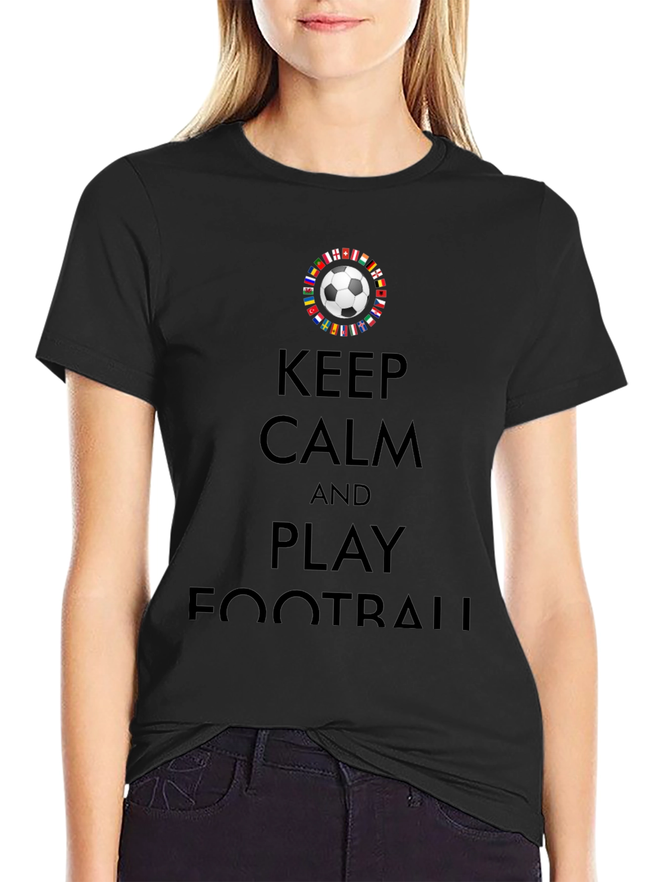 Keep Calm and Play Football Black Graphic Tee