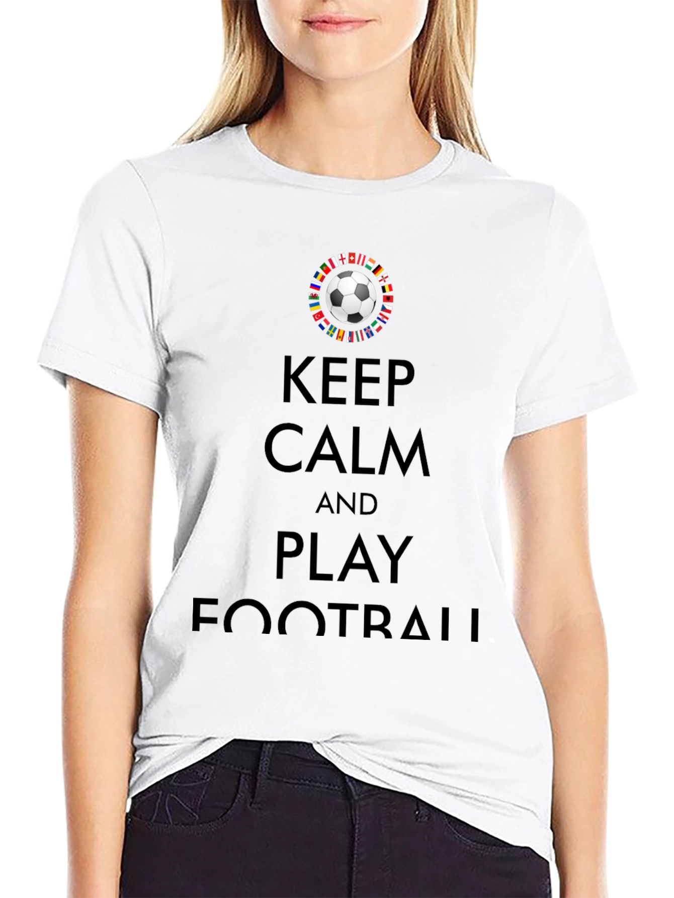 Keep Calm and Play Football Black Graphic Tee