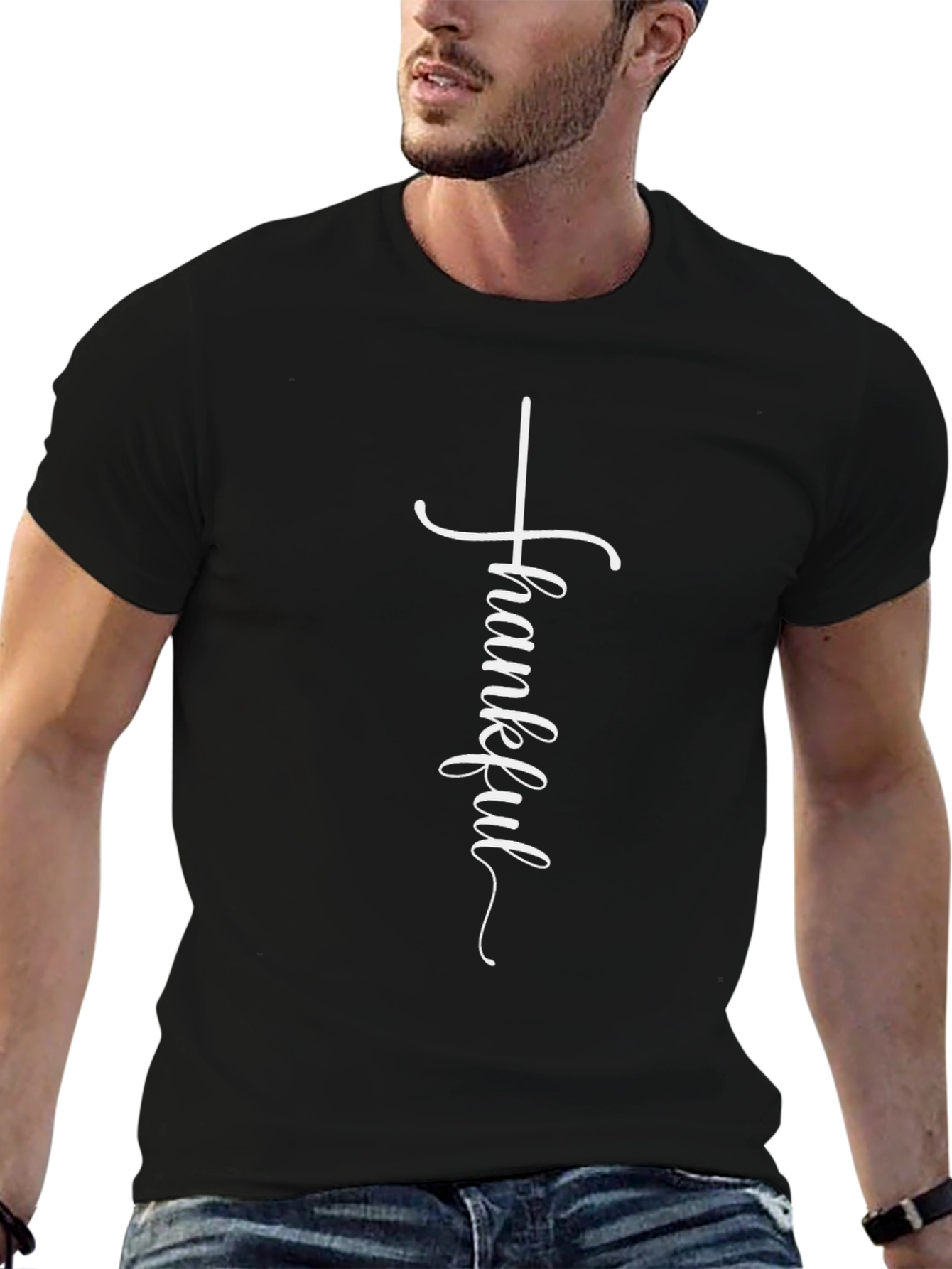 Thankful Script Graphic Tee - Stylish Everyday Wear