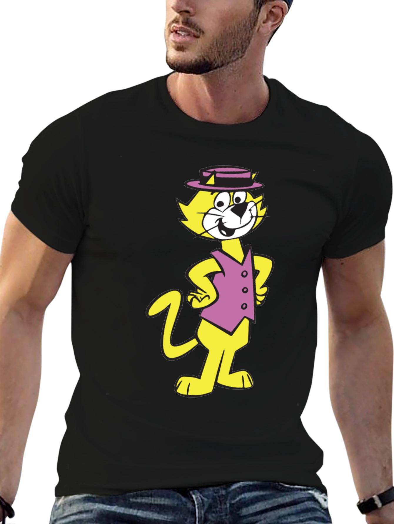 Top Cat Cartoon Graphic Black T-Shirt