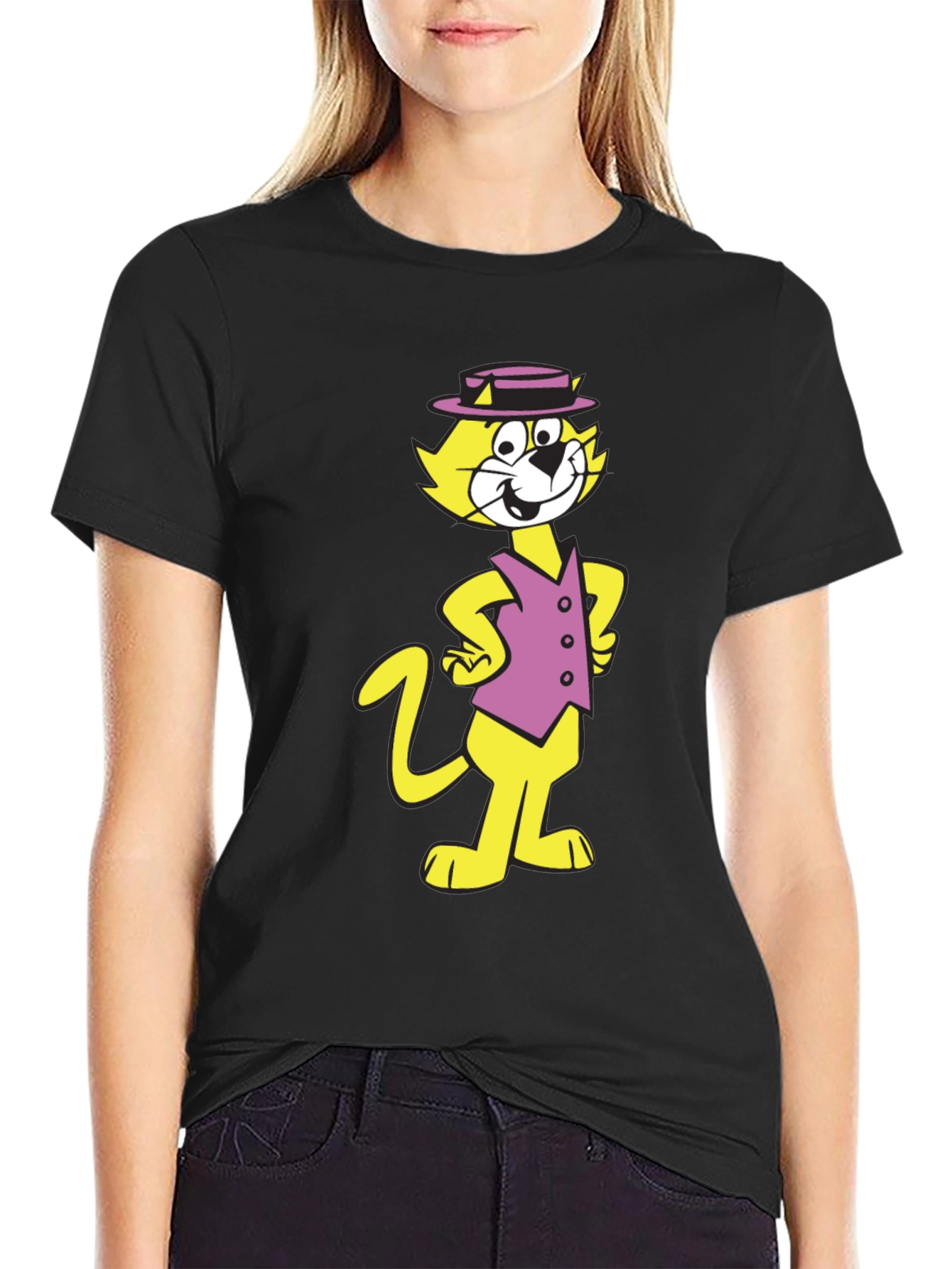 Top Cat Cartoon Graphic Black T-Shirt