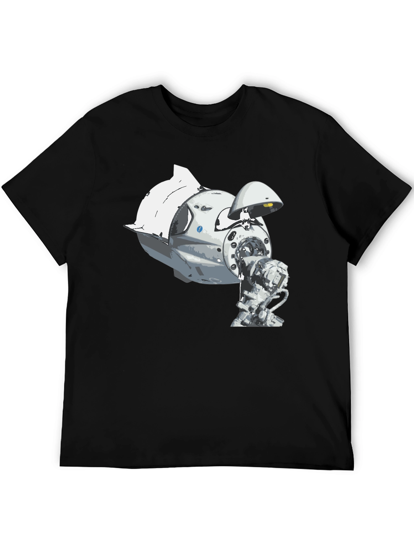 Spacecraft Graphic Tee - Black Cotton Crew Neck