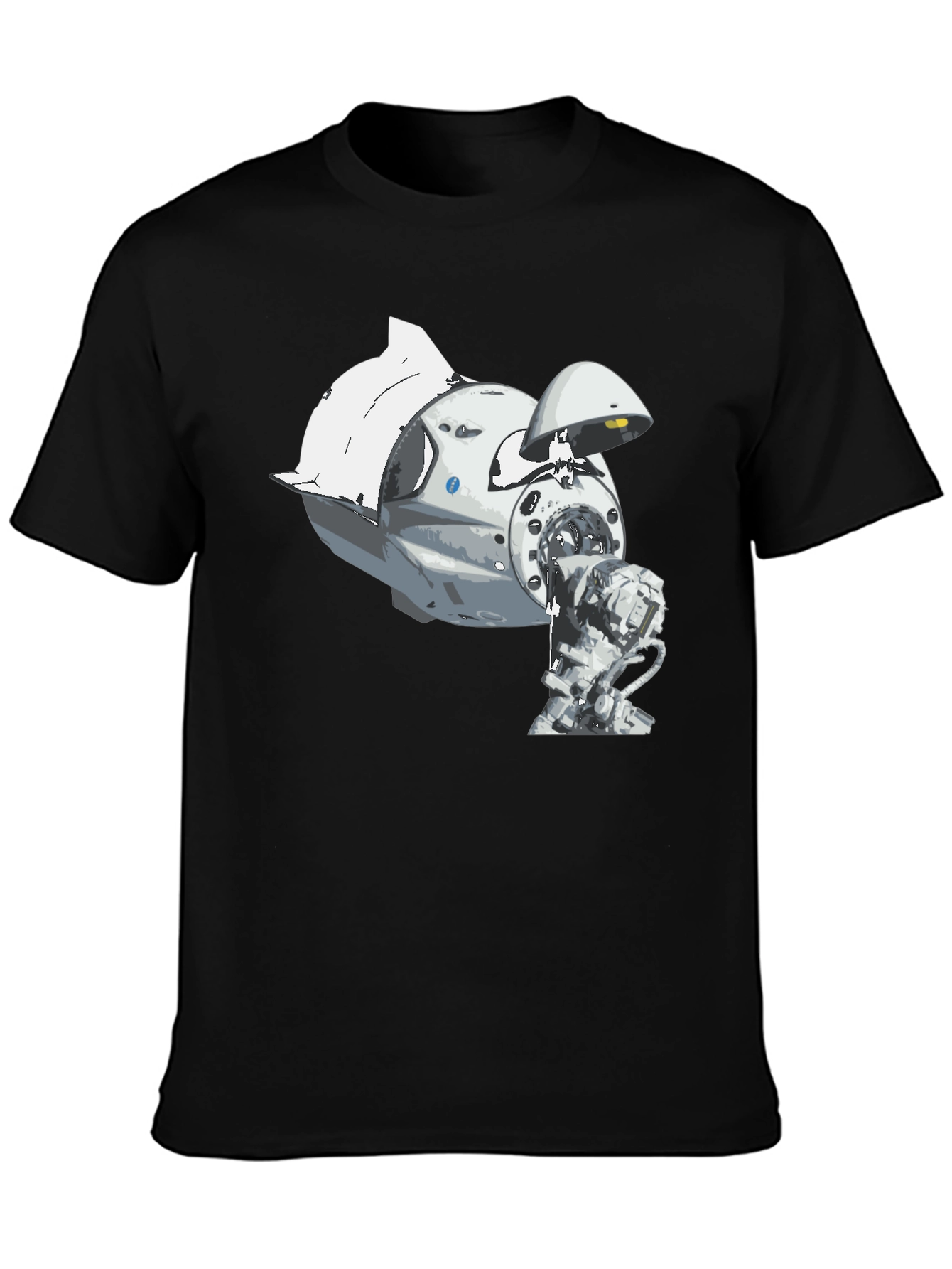 Spacecraft Graphic Tee - Black Cotton Crew Neck