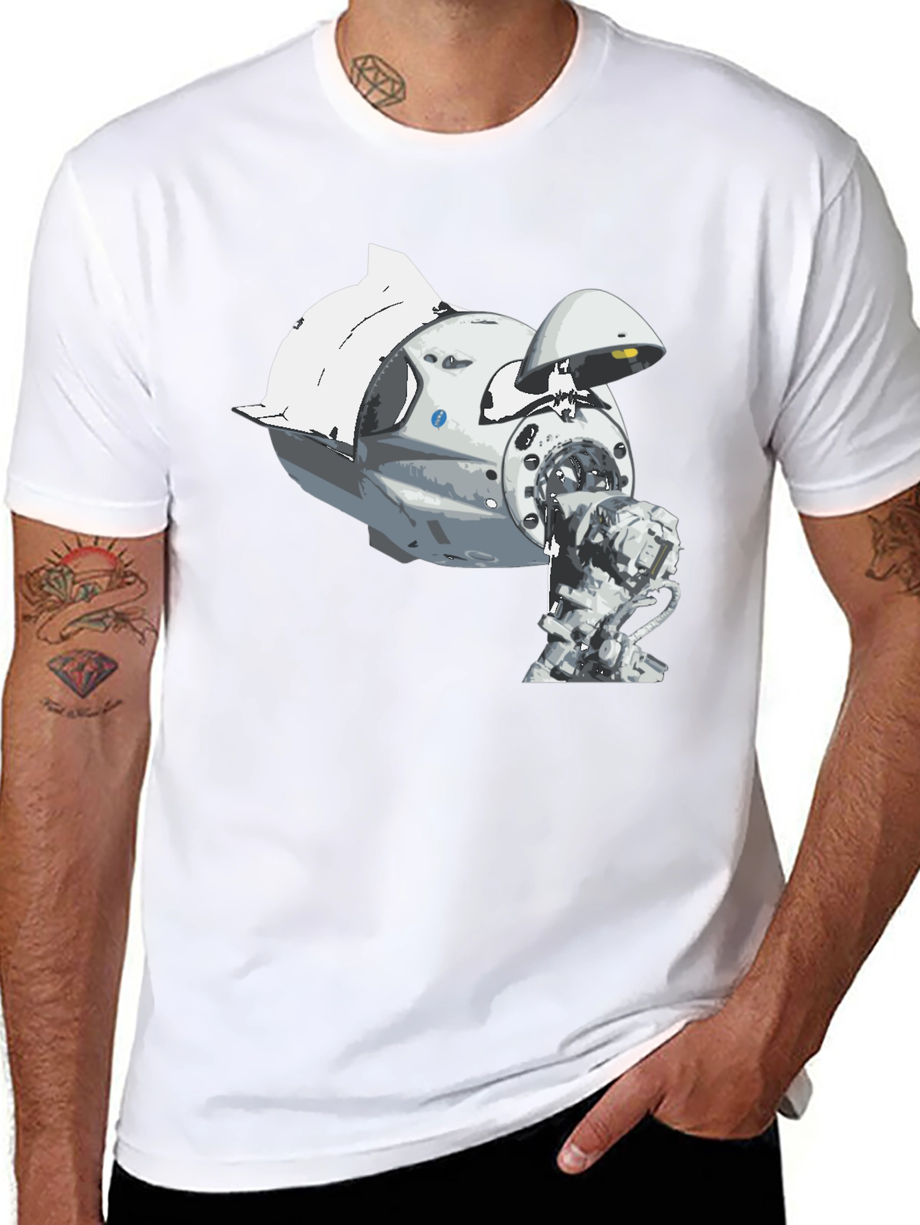 Spacecraft Graphic Tee - Black Cotton Crew Neck