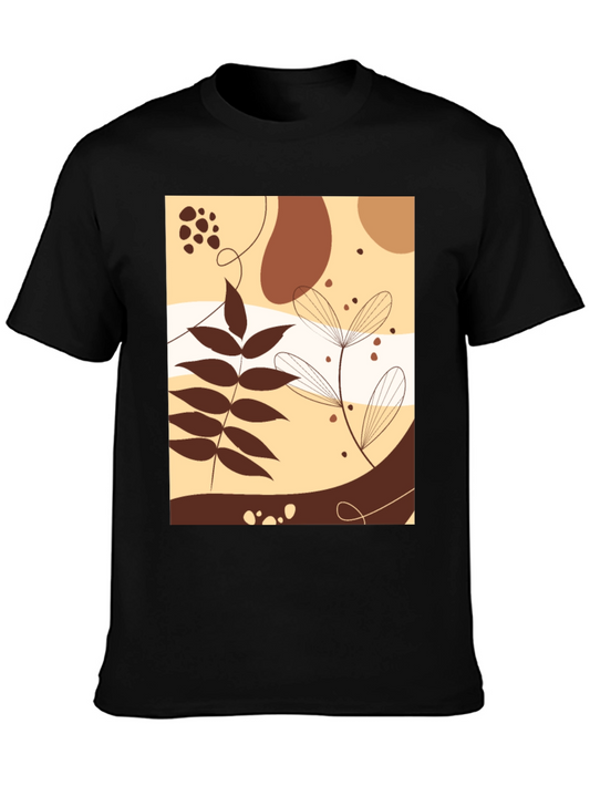 Abstract Botanical Graphic Black T-Shirt
