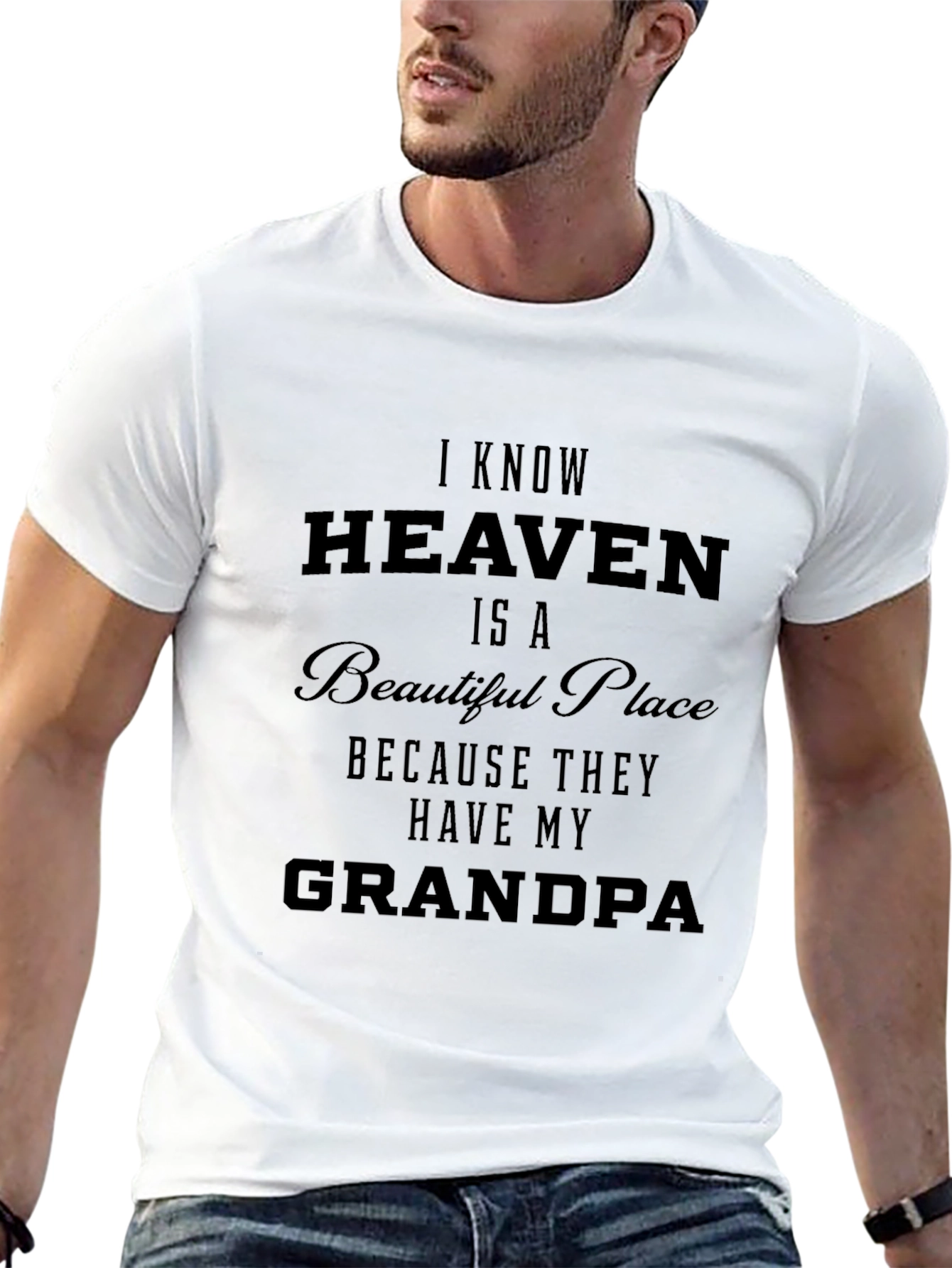Heaven Has My Grandpa Black Graphic Tee