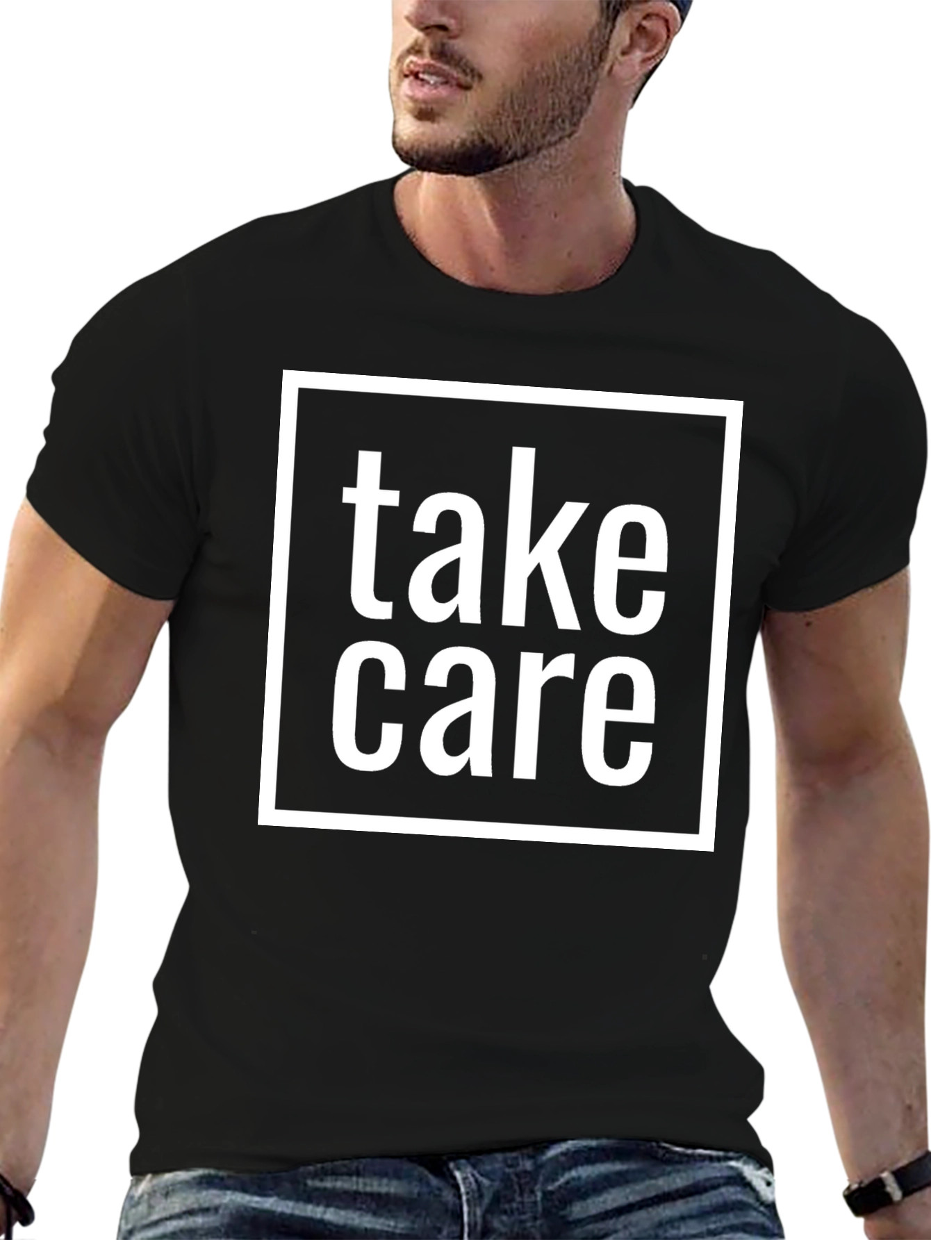 Take Care Graphic Tee - Bold Black Cotton Shirt