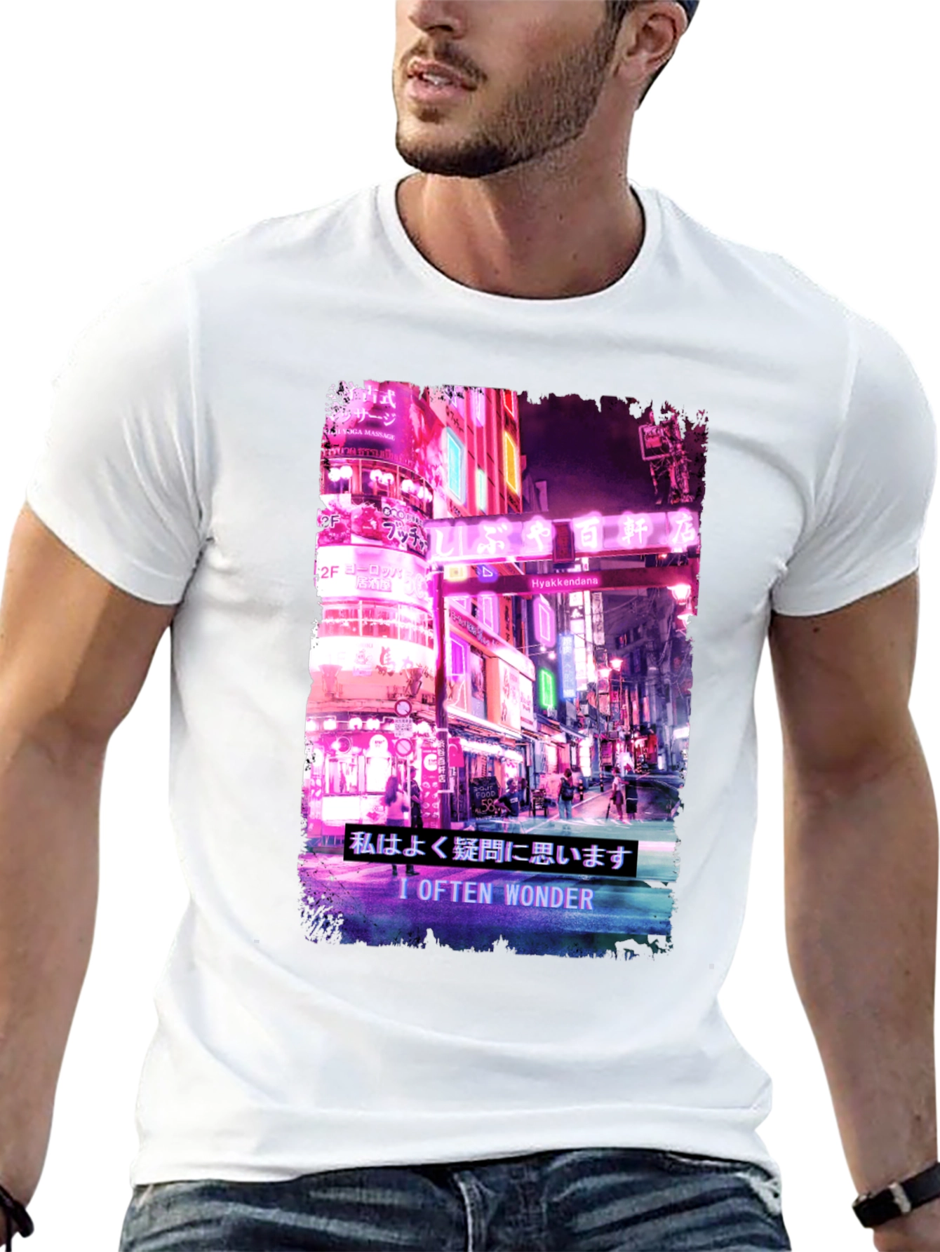I Often Wonder Tee - Neon Cityscape Graphic T-Shirt