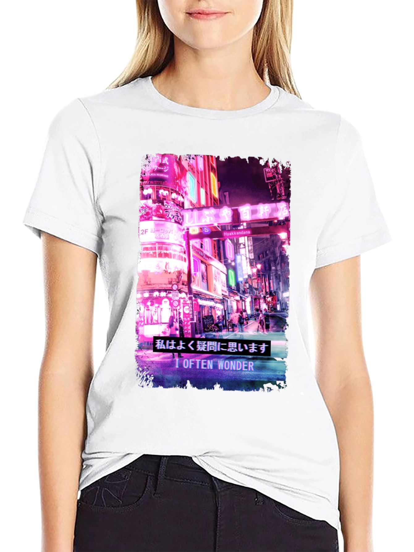I Often Wonder Tee - Neon Cityscape Graphic T-Shirt