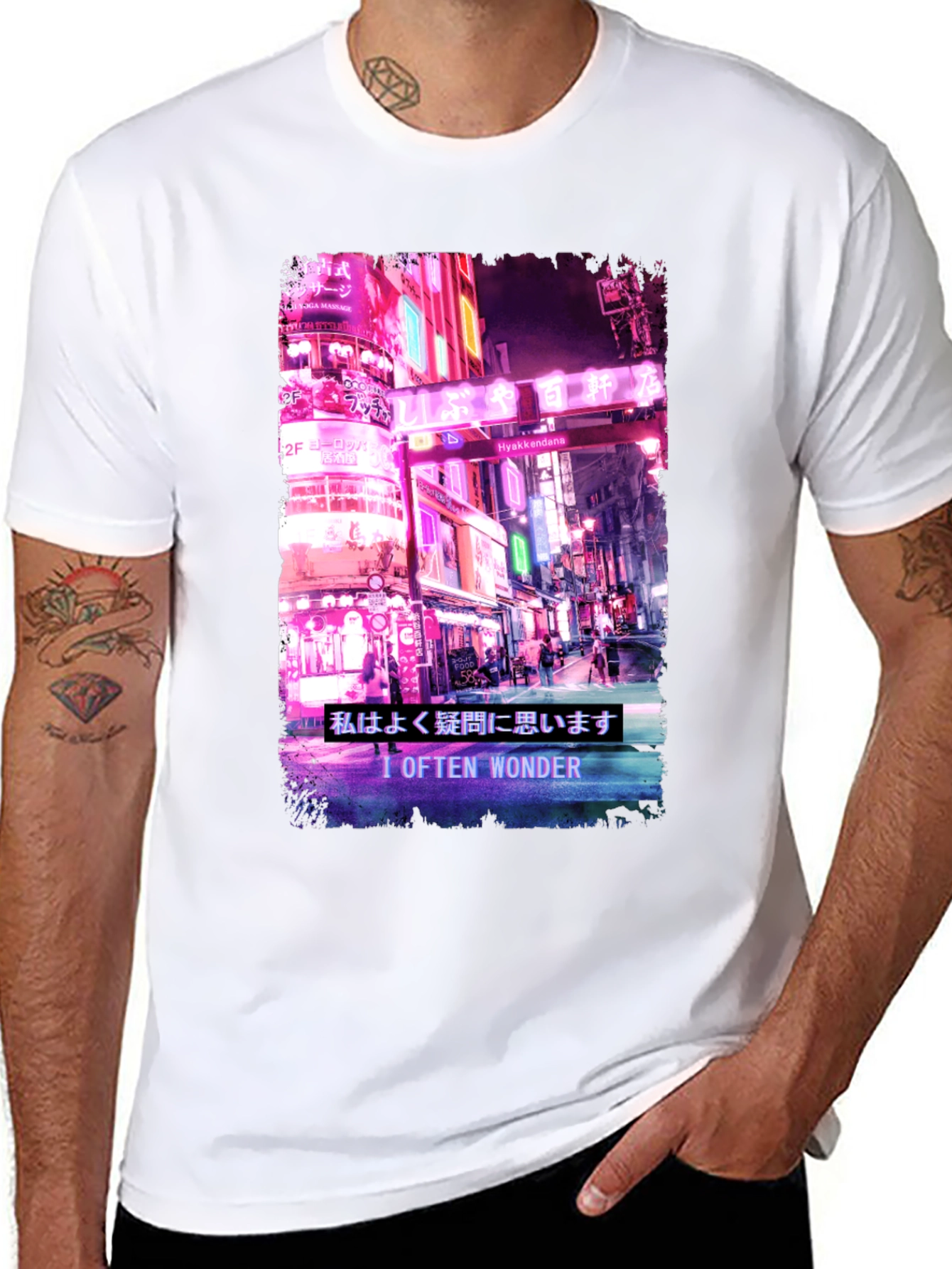 I Often Wonder Tee - Neon Cityscape Graphic T-Shirt
