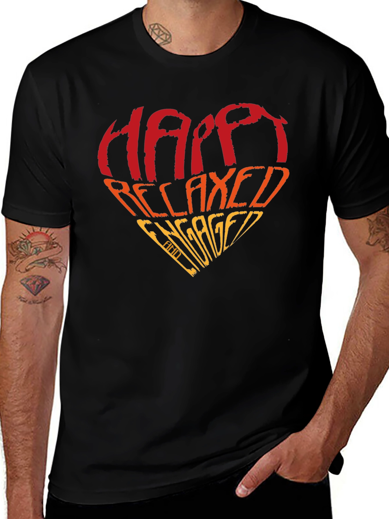 Happy Relaxed Engaged Heart Graphic Tee - Black