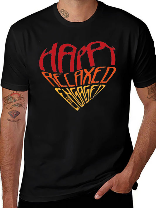 Happy Relaxed Engaged Heart Graphic Tee - Black