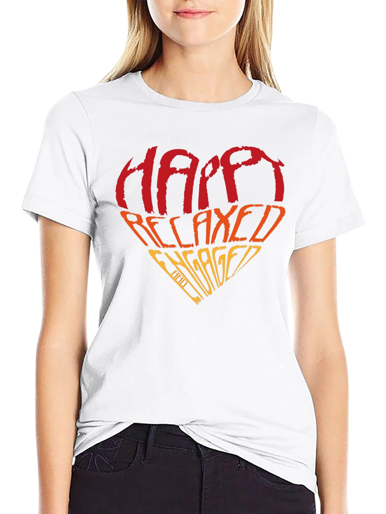 Happy Relaxed Engaged Heart Graphic Tee - Black