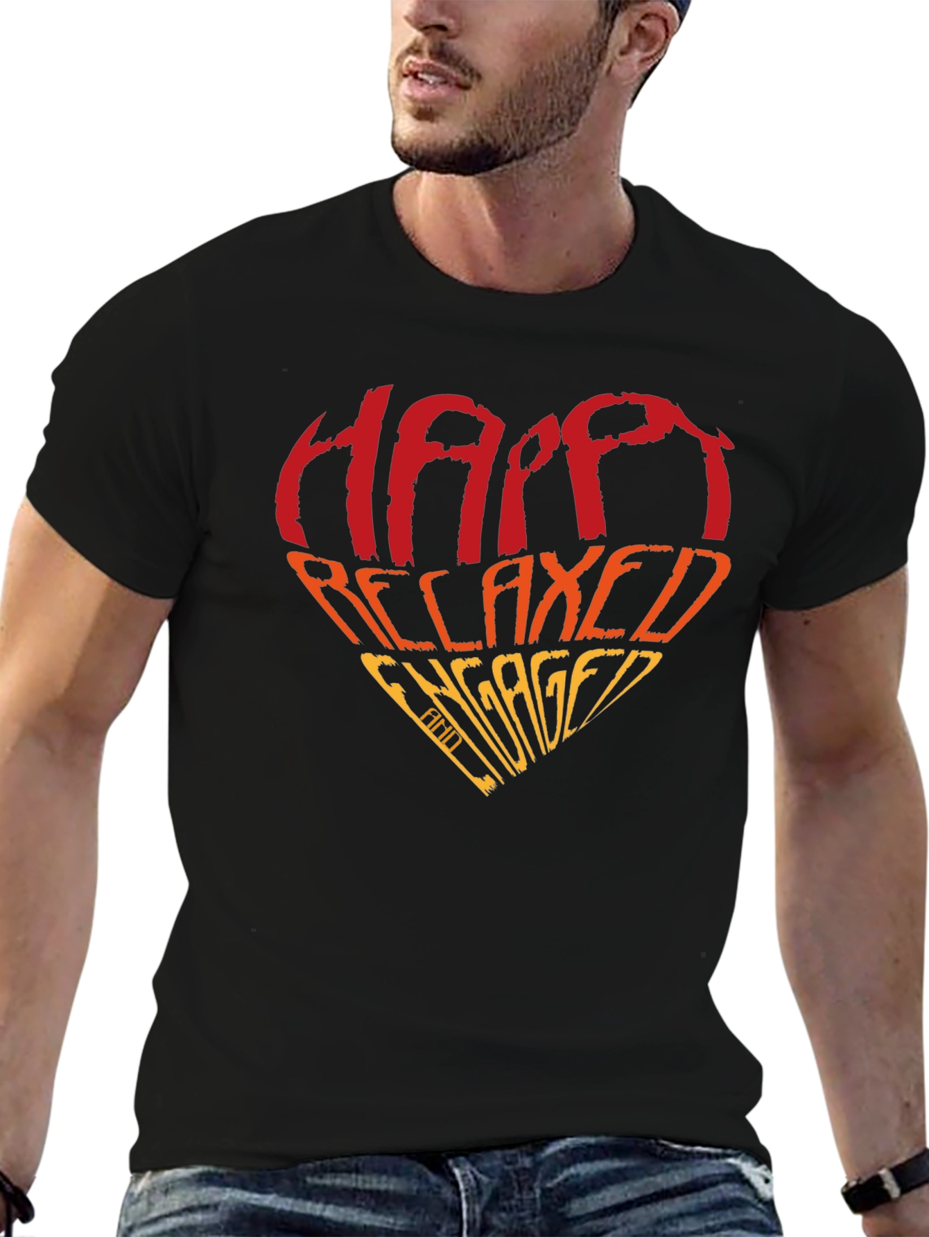 Happy Relaxed Engaged Heart Graphic Tee - Black