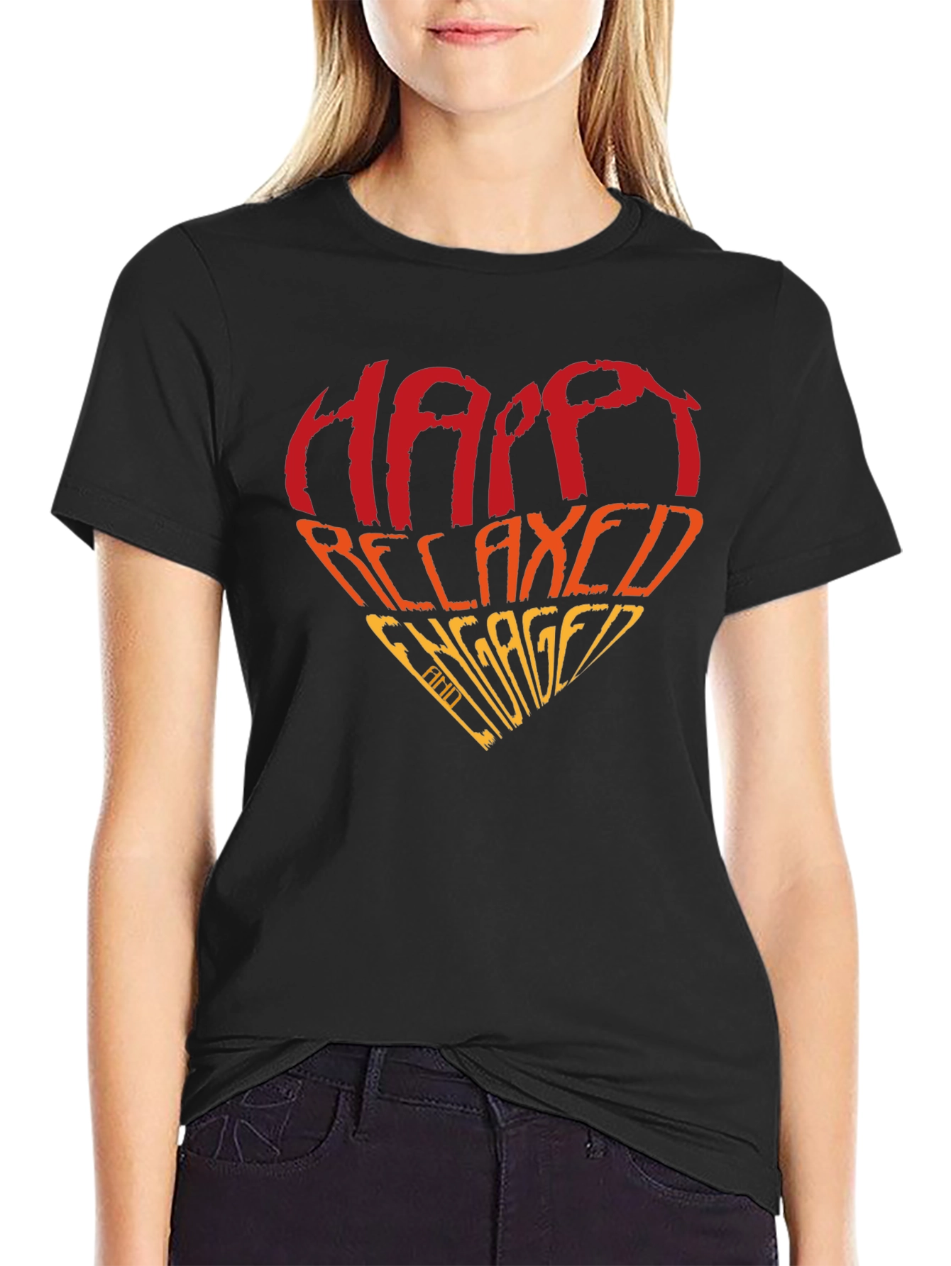 Happy Relaxed Engaged Heart Graphic Tee - Black