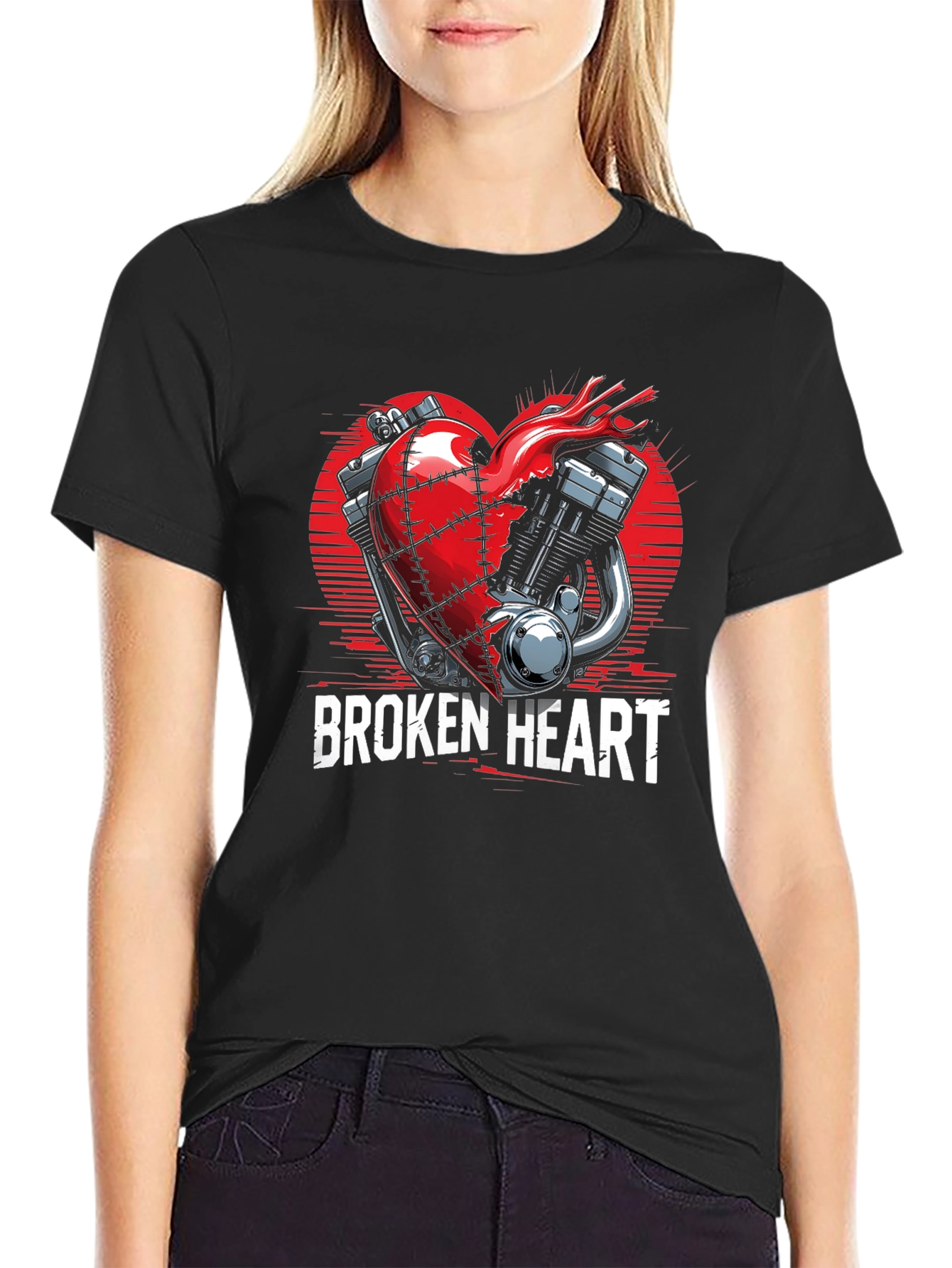 Broken Heart Motorcycle Engine Graphic Tee