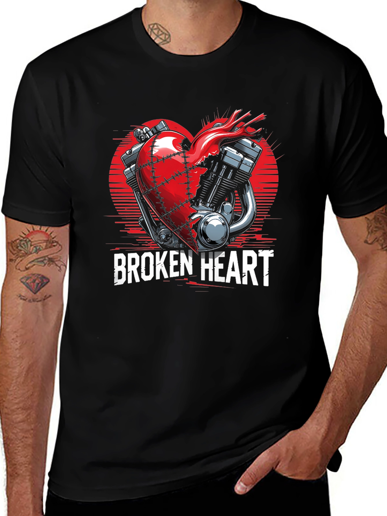Broken Heart Motorcycle Engine Graphic Tee
