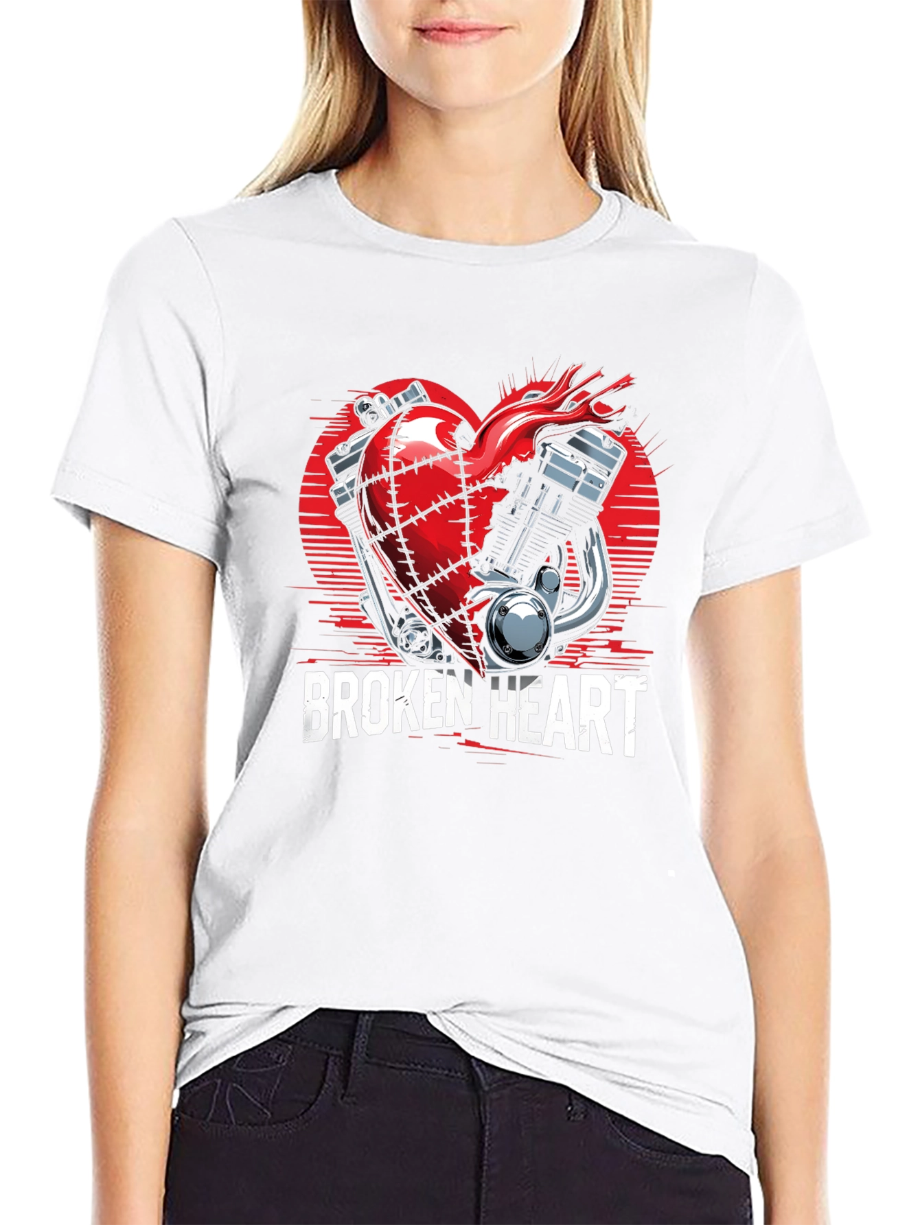 Broken Heart Motorcycle Engine Graphic Tee