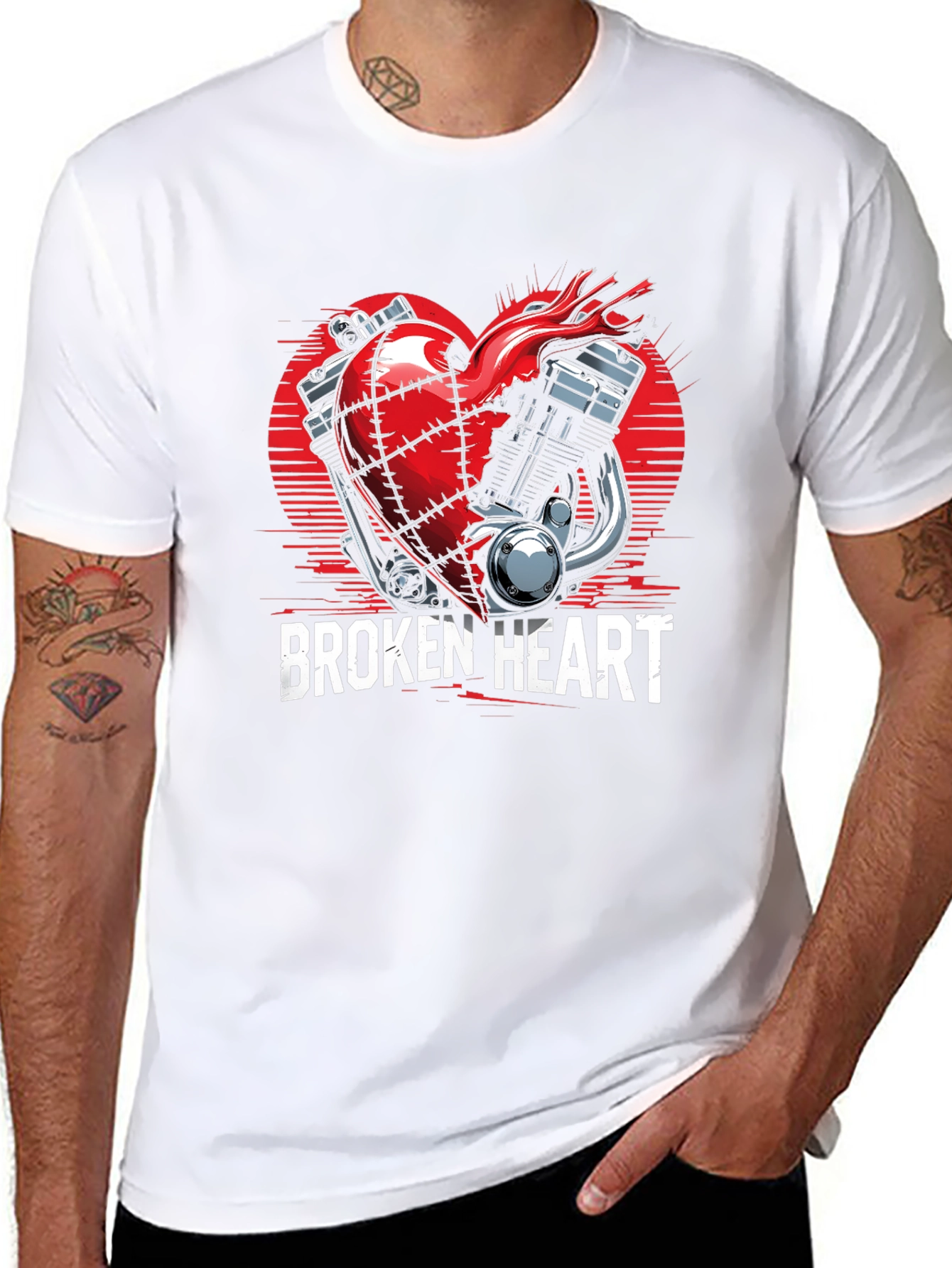 Broken Heart Motorcycle Engine Graphic Tee