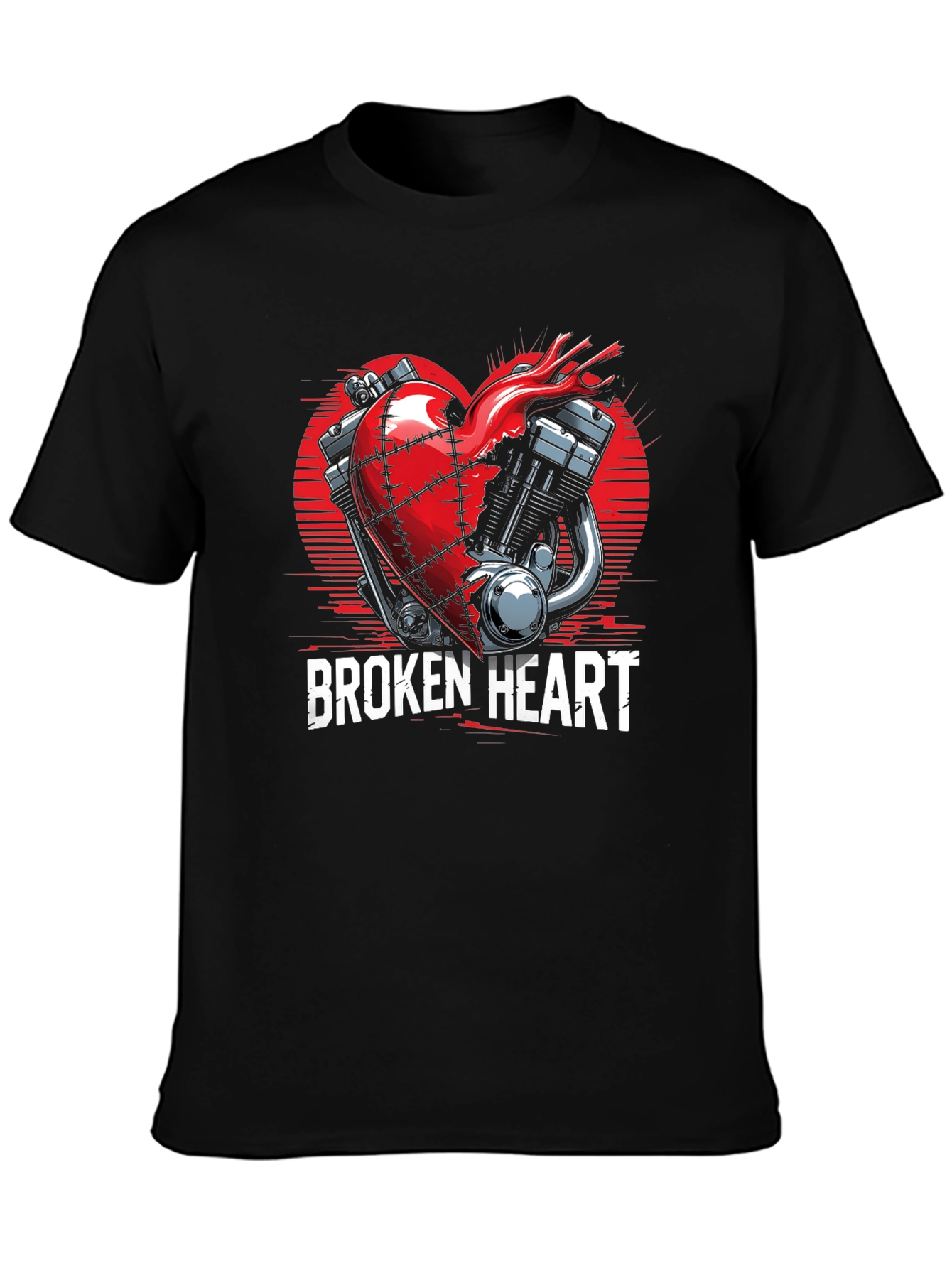 Broken Heart Motorcycle Engine Graphic Tee