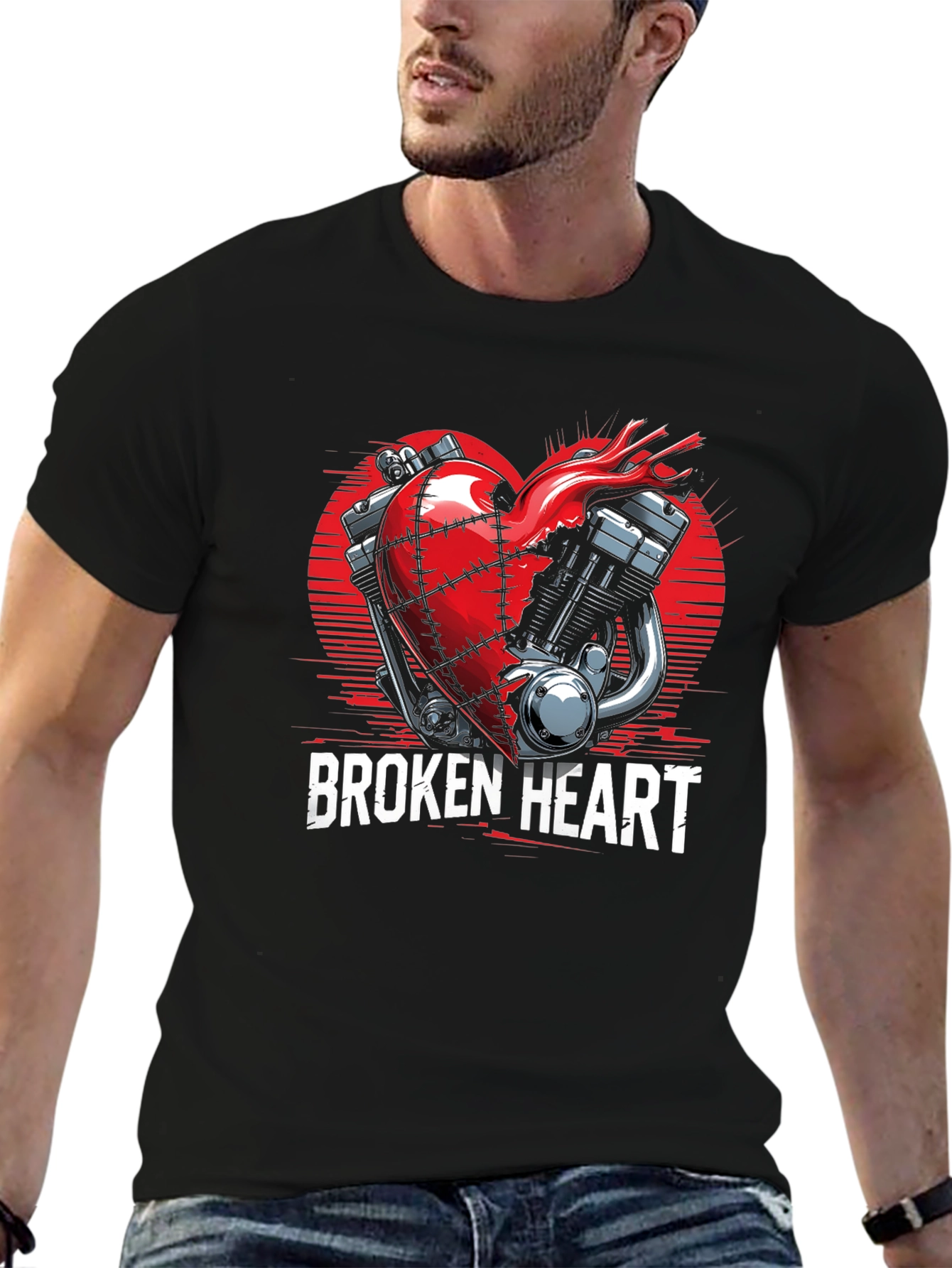 Broken Heart Motorcycle Engine Graphic Tee