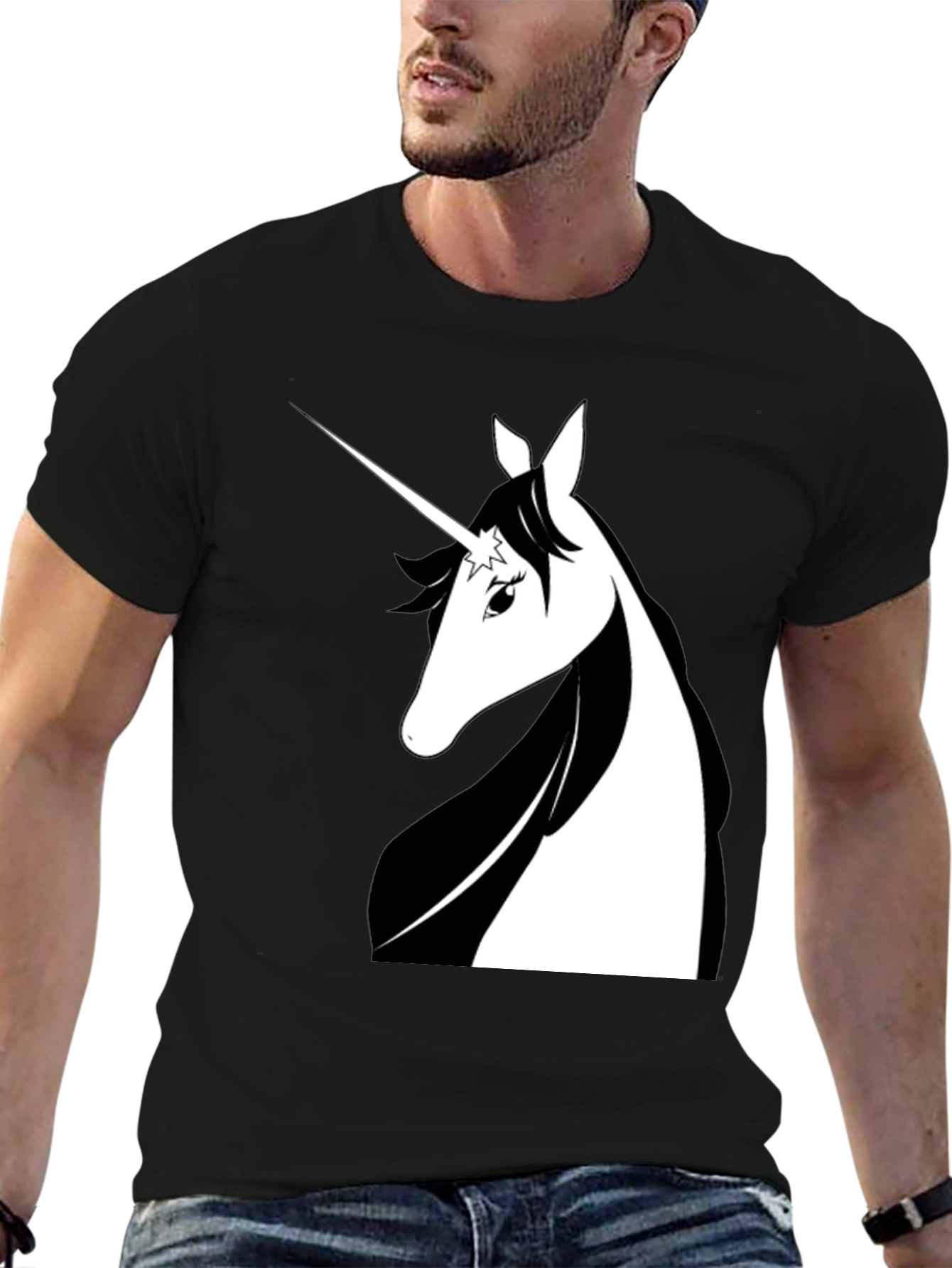 Unicorn Graphic Print Black Tee