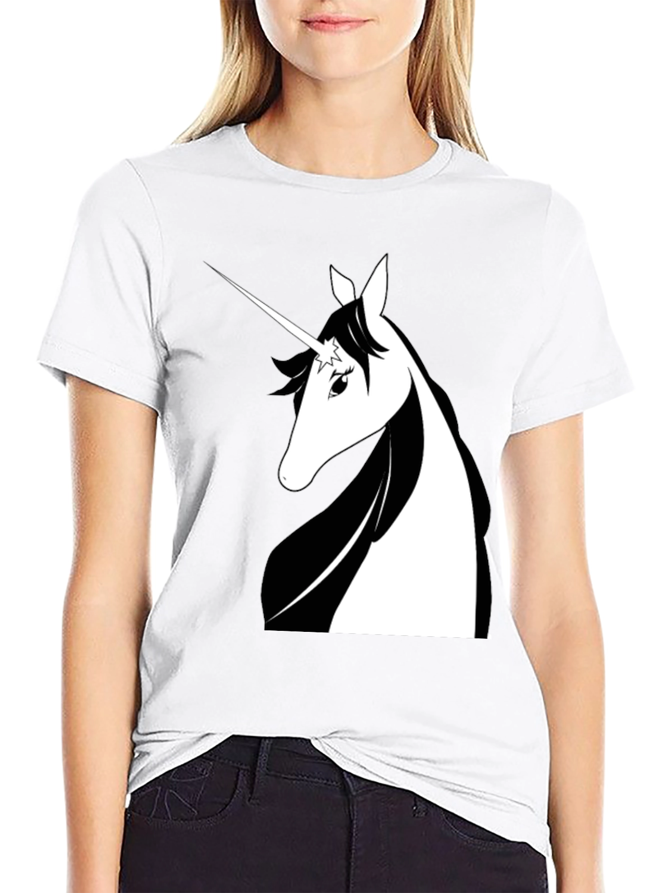 Unicorn Graphic Print Black Tee