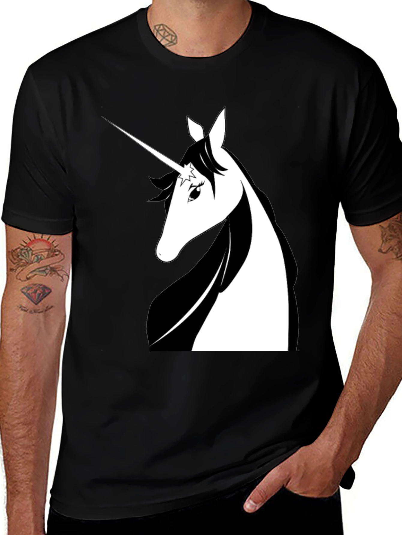 Unicorn Graphic Print Black Tee