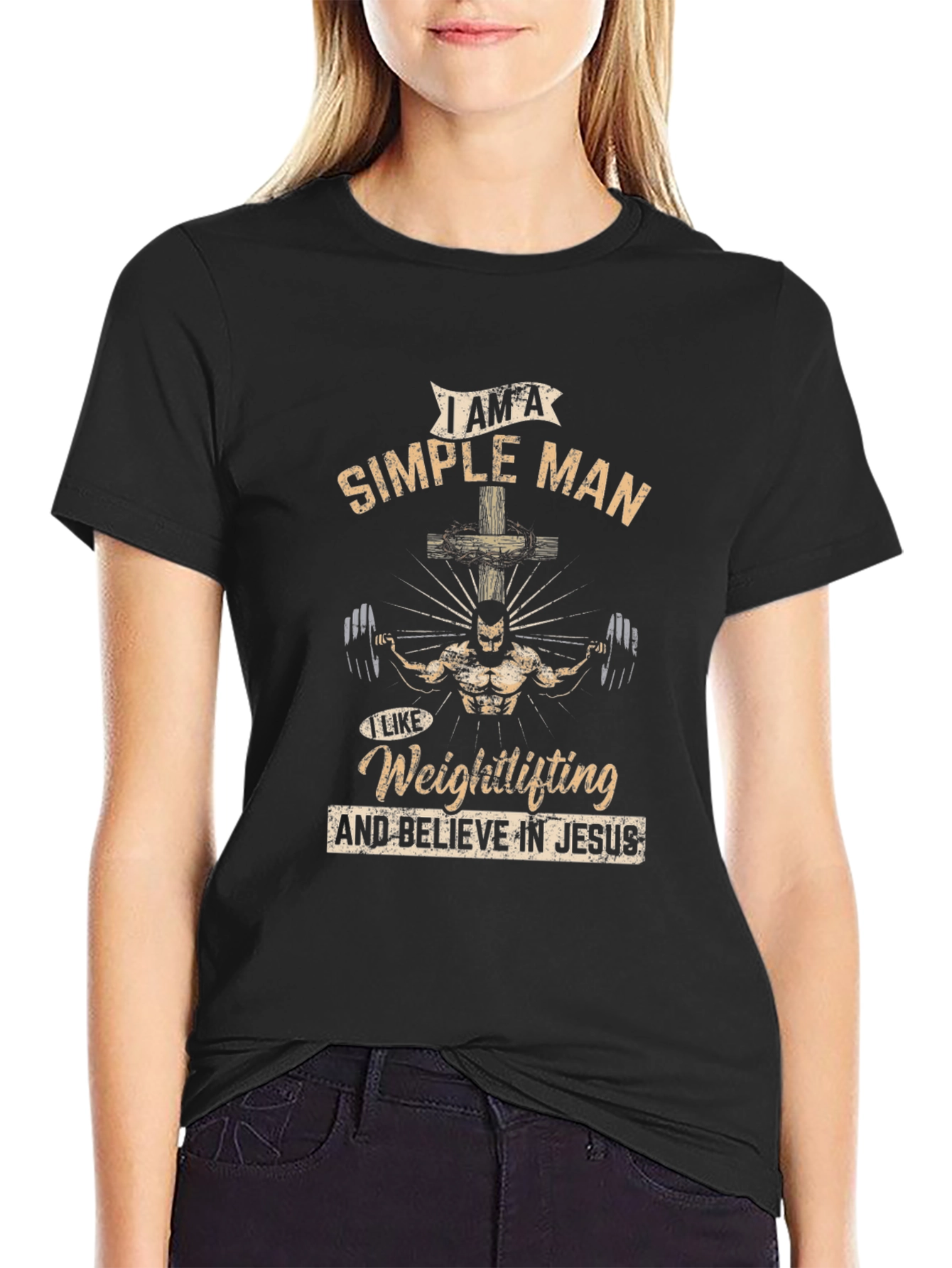 Simple Man Weightlifting Jesus T-Shirt