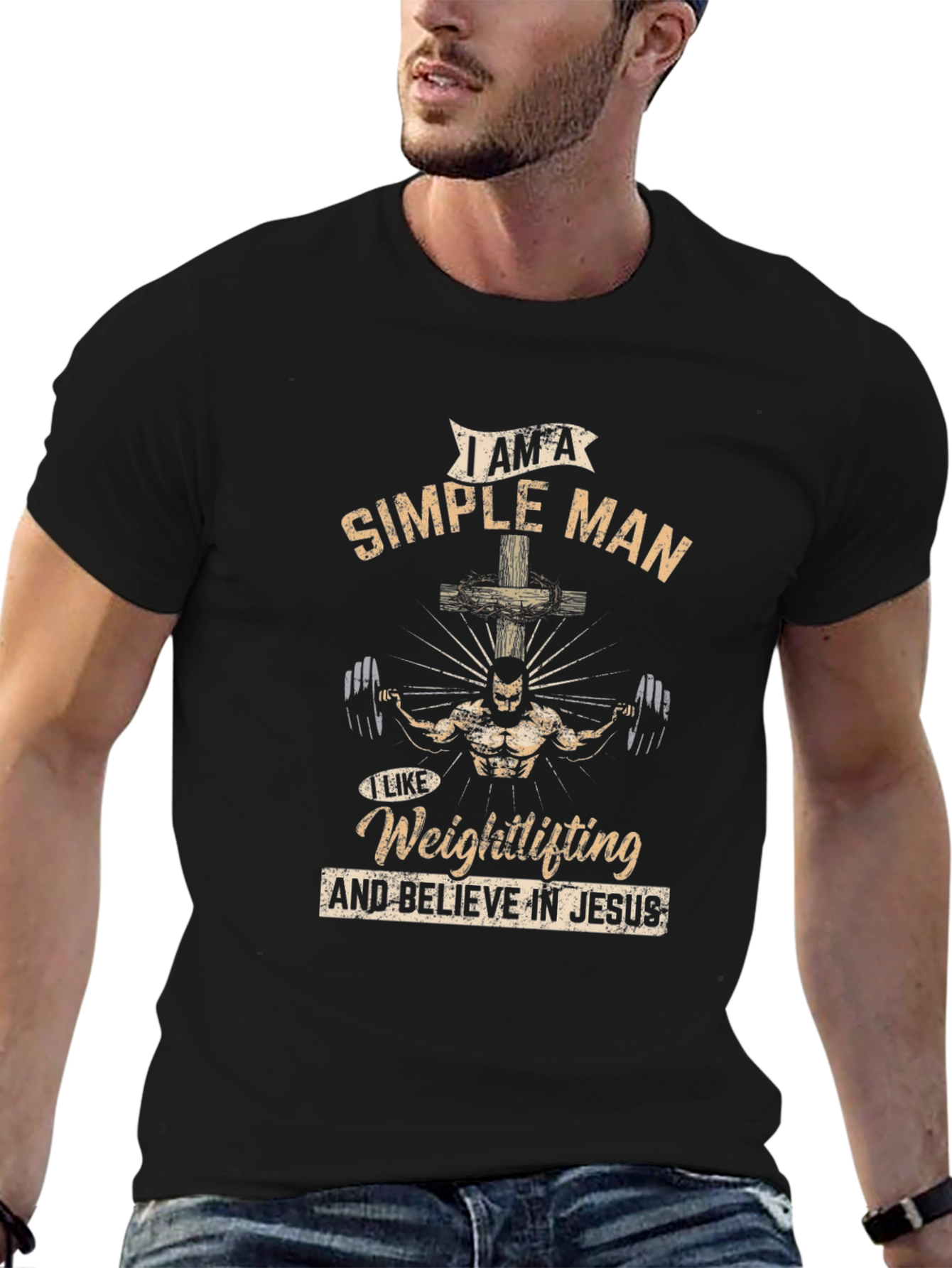 Simple Man Weightlifting Jesus T-Shirt