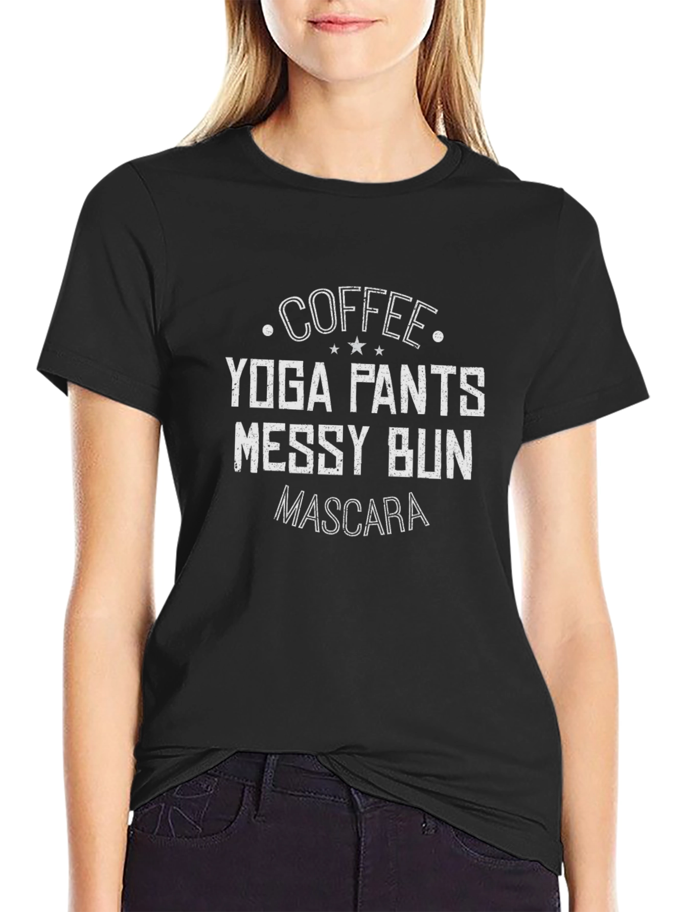 Coffee Yoga Pants Messy Bun Graphic T-Shirt