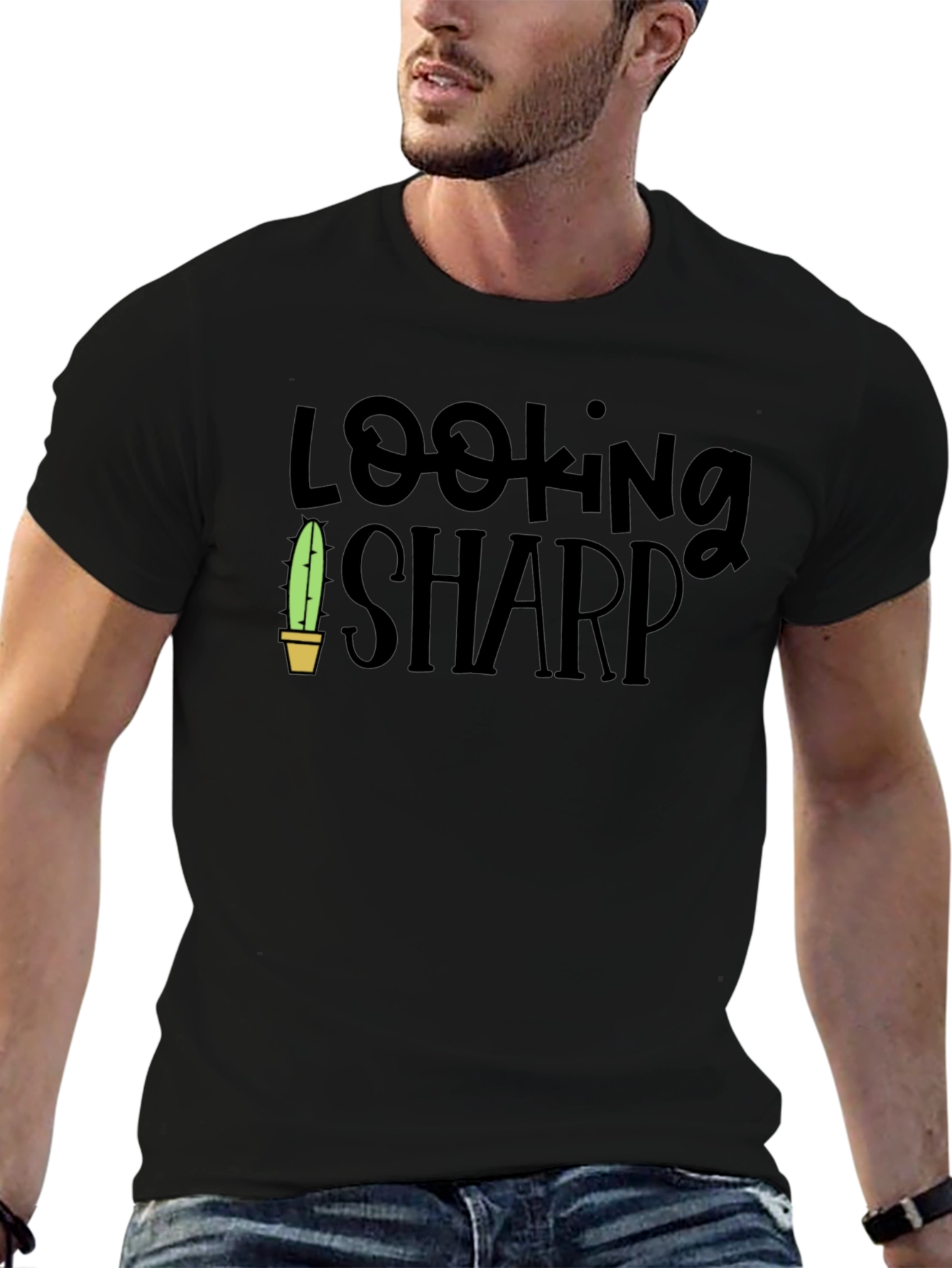 Looking Sharp Cactus Graphic Tee - Black Cotton Blend