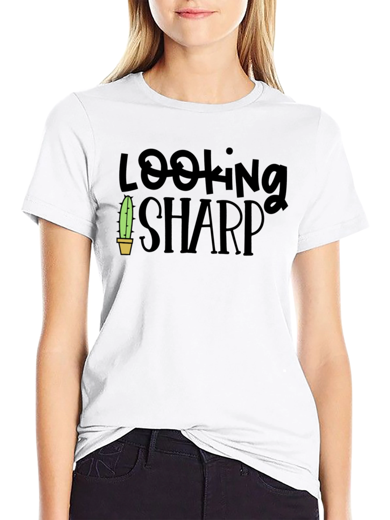 Looking Sharp Cactus Graphic Tee - Black Cotton Blend