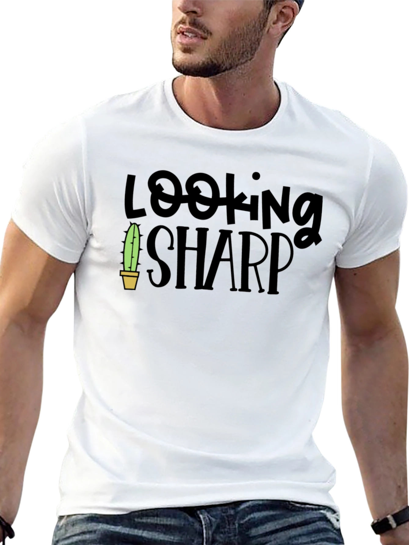 Looking Sharp Cactus Graphic Tee - Black Cotton Blend
