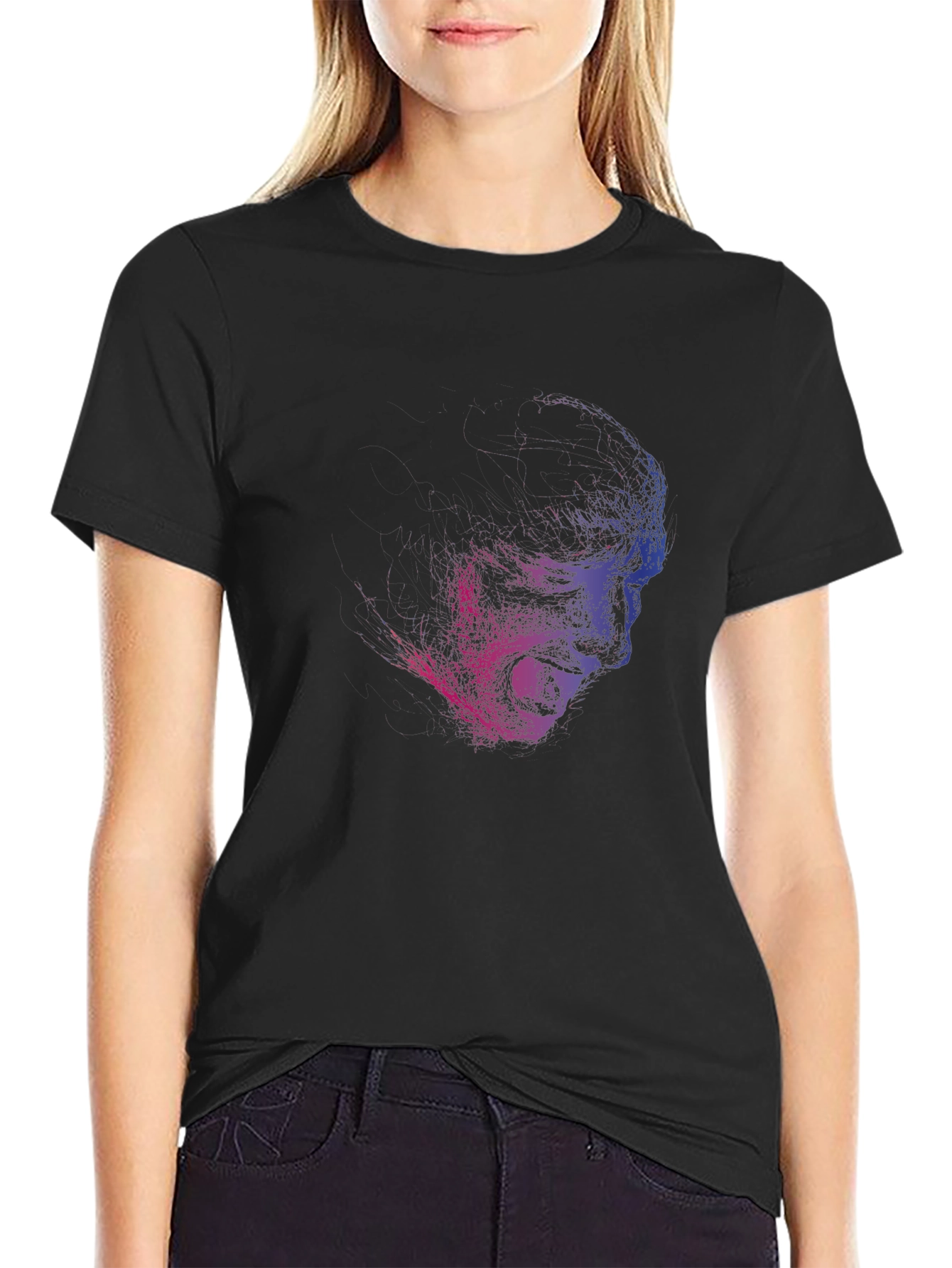 Edgy Screaming Face Graphic Black T-Shirt