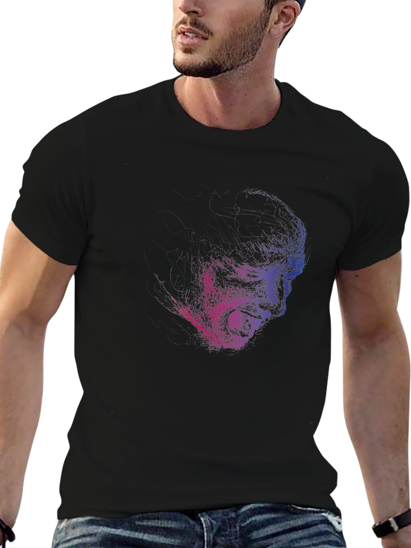 Edgy Screaming Face Graphic Black T-Shirt