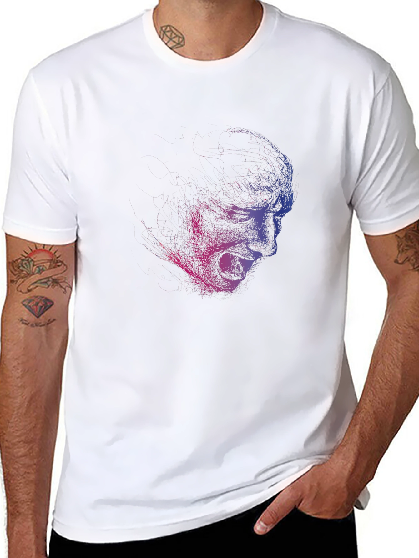 Edgy Screaming Face Graphic Black T-Shirt