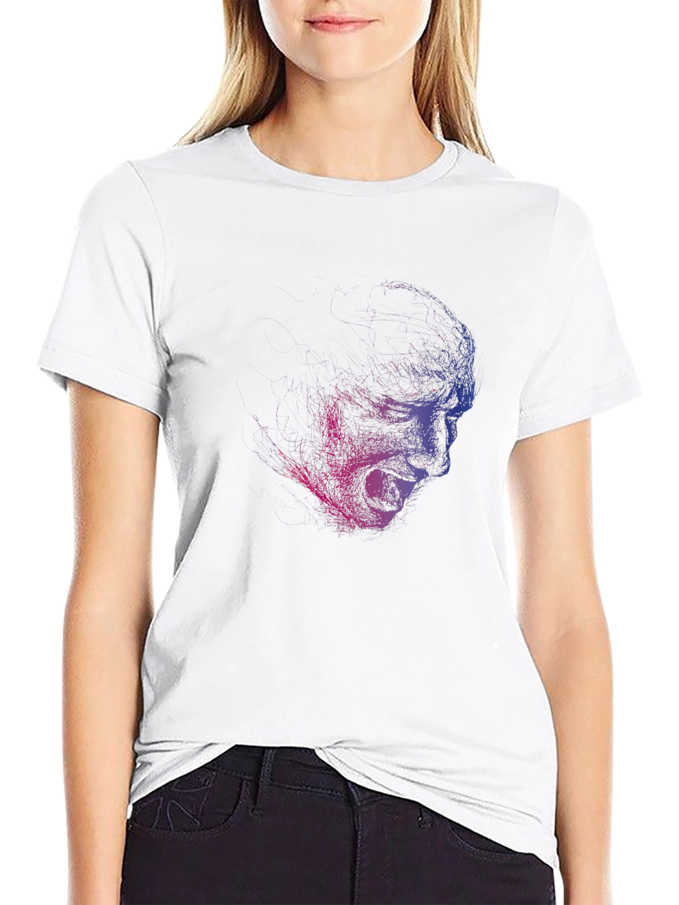 Edgy Screaming Face Graphic Black T-Shirt