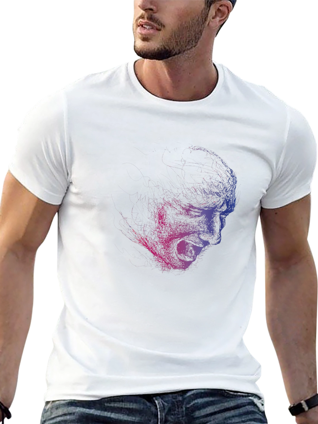 Edgy Screaming Face Graphic Black T-Shirt