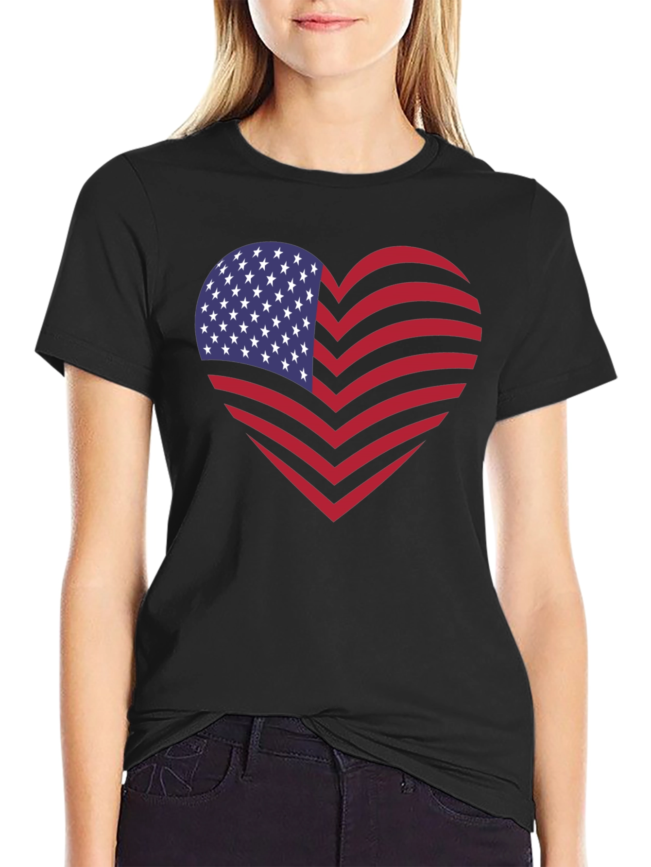 American Flag Heart Graphic Tee - Patriotic Style