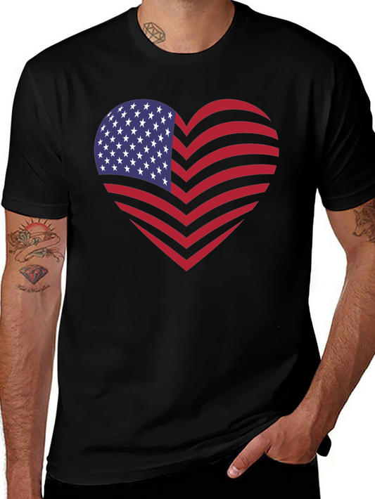 American Flag Heart Graphic Tee - Patriotic Style