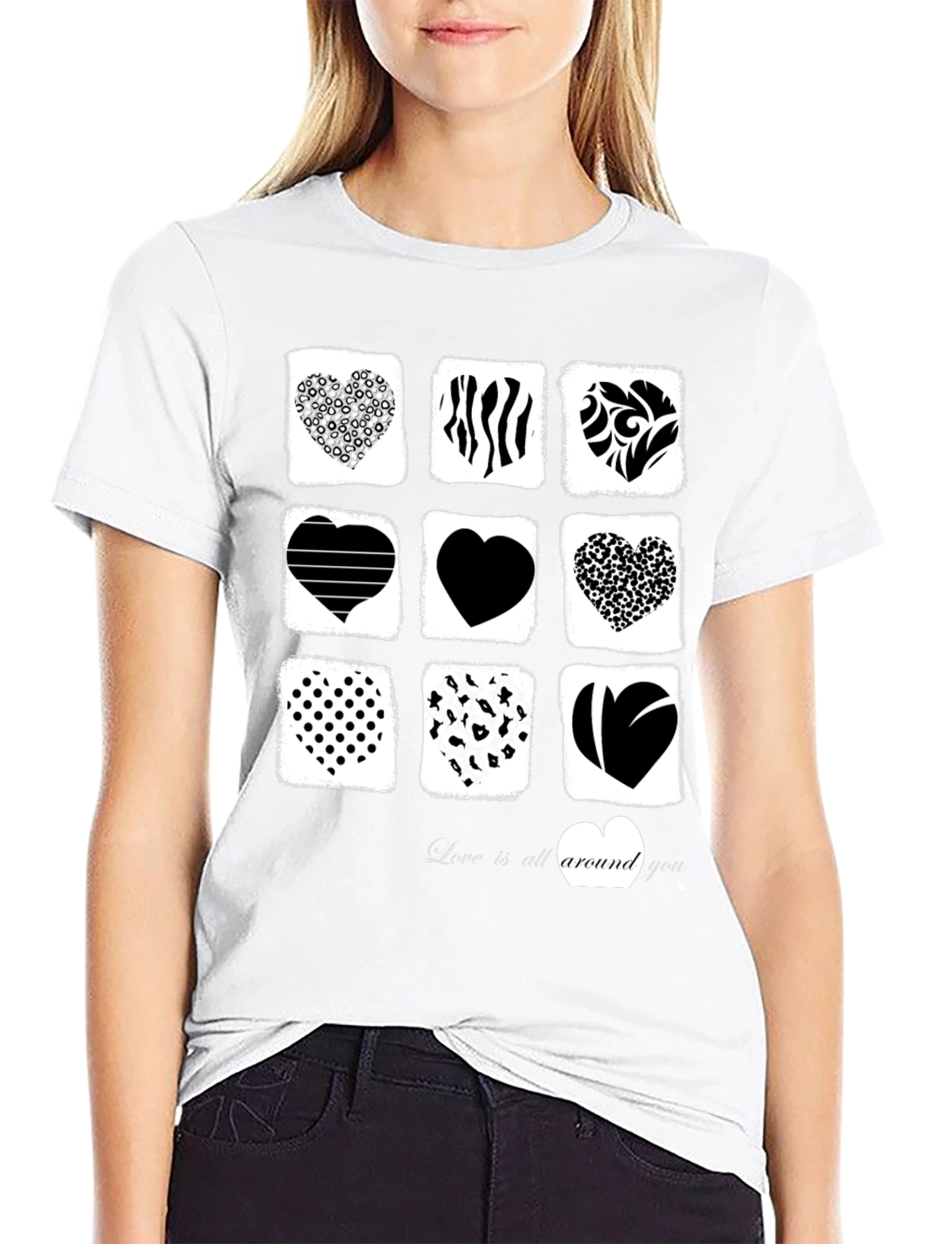 Heart Patterned Graphic T-Shirt