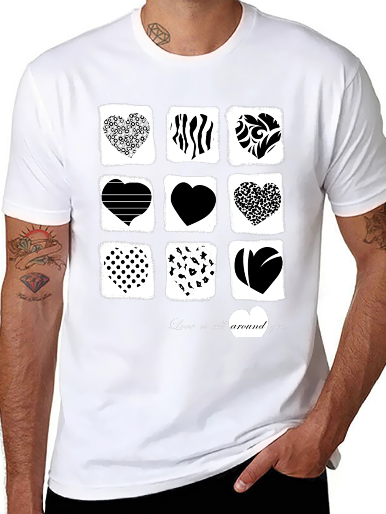 Heart Patterned Graphic T-Shirt