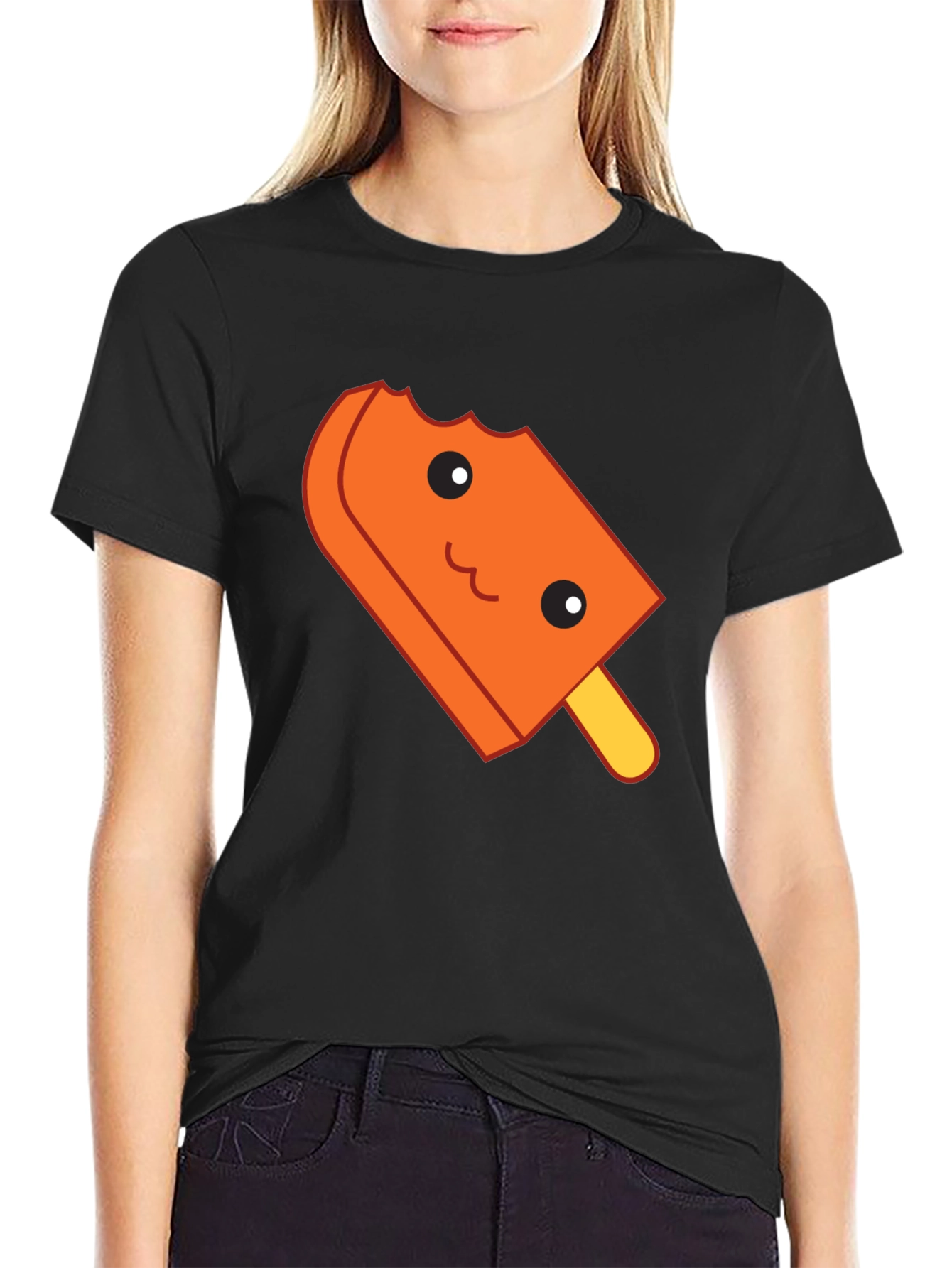 Cute Orange Popsicle Graphic T-Shirt - Black