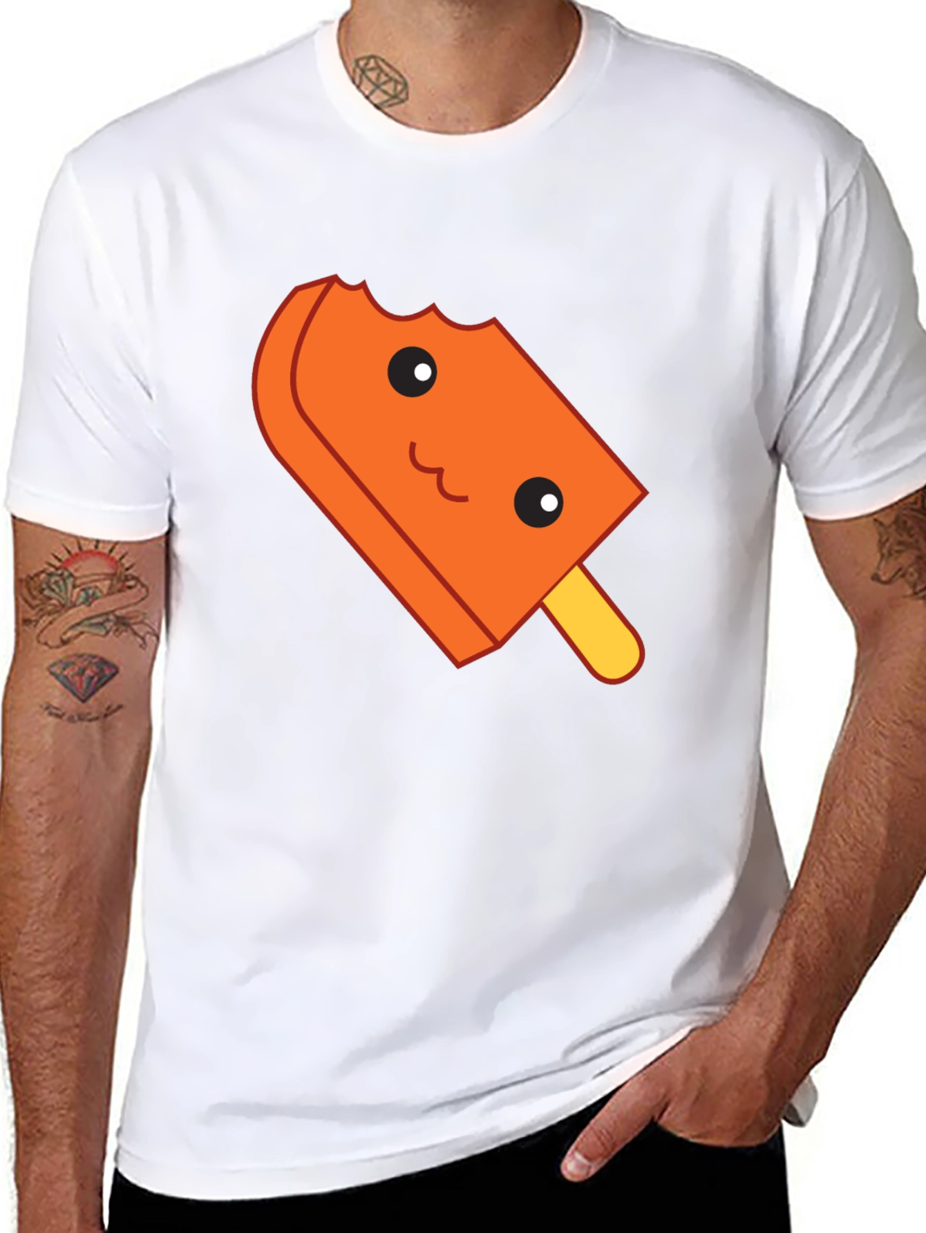 Cute Orange Popsicle Graphic T-Shirt - Black