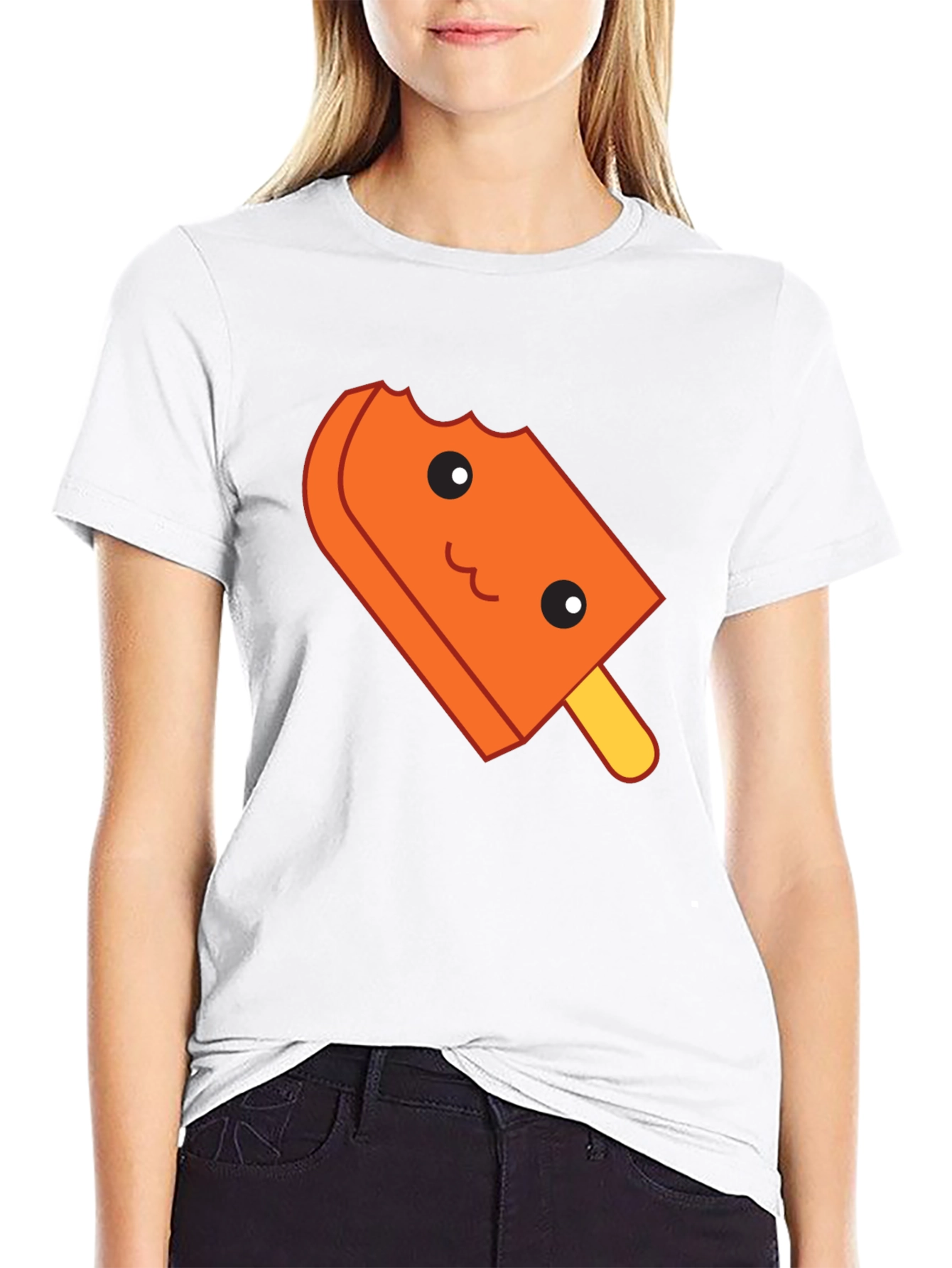 Cute Orange Popsicle Graphic T-Shirt - Black