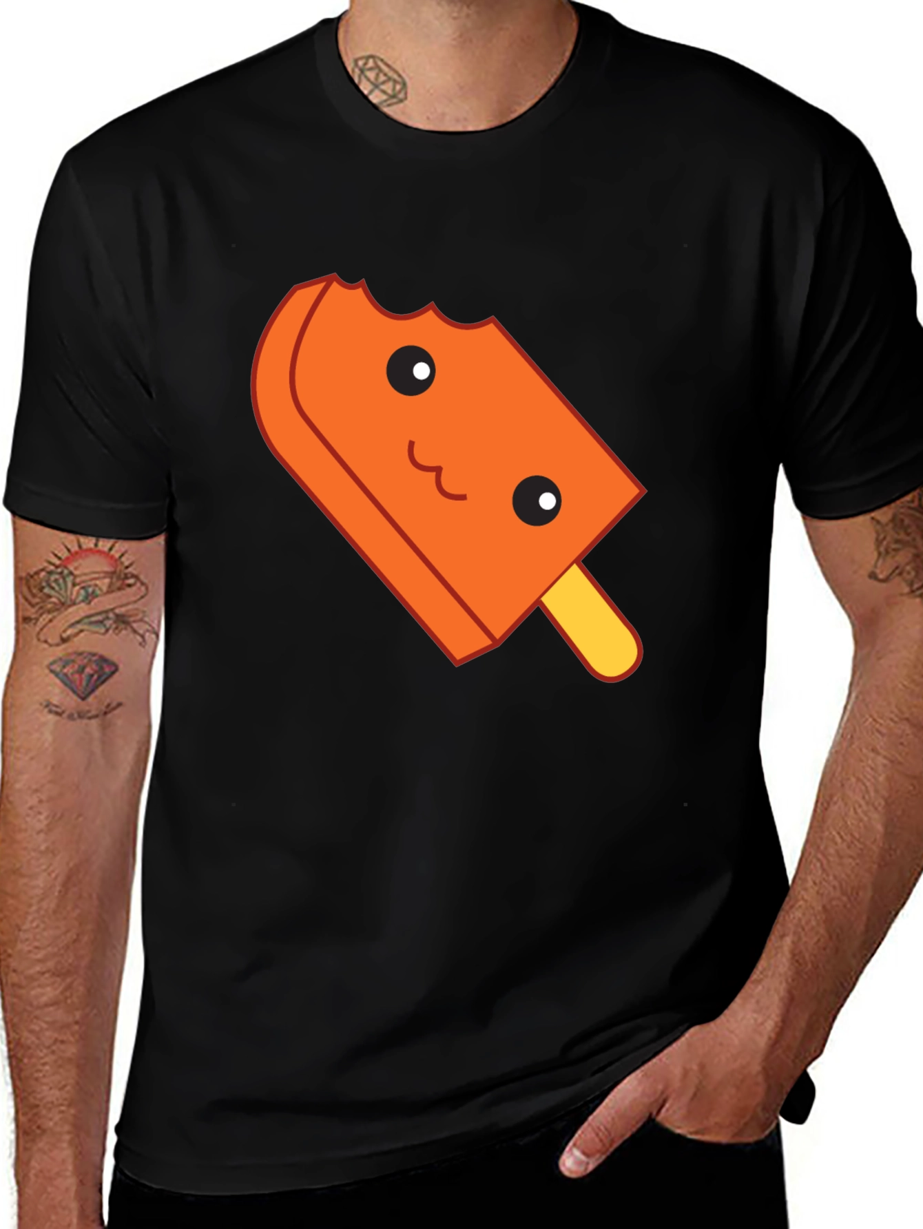 Cute Orange Popsicle Graphic T-Shirt - Black