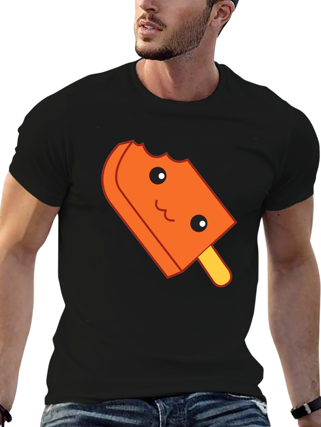 Cute Orange Popsicle Graphic T-Shirt - Black