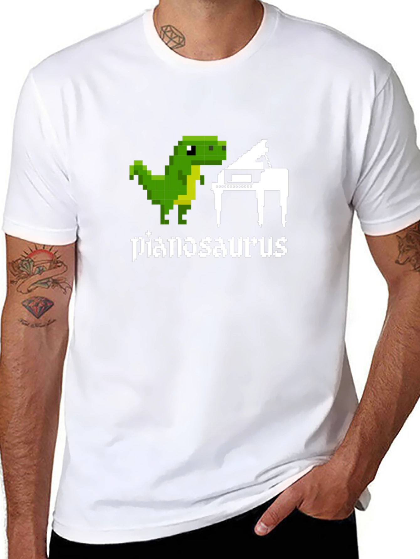 Pianosaurus Funny Dinosaur Pixel Art T-Shirt