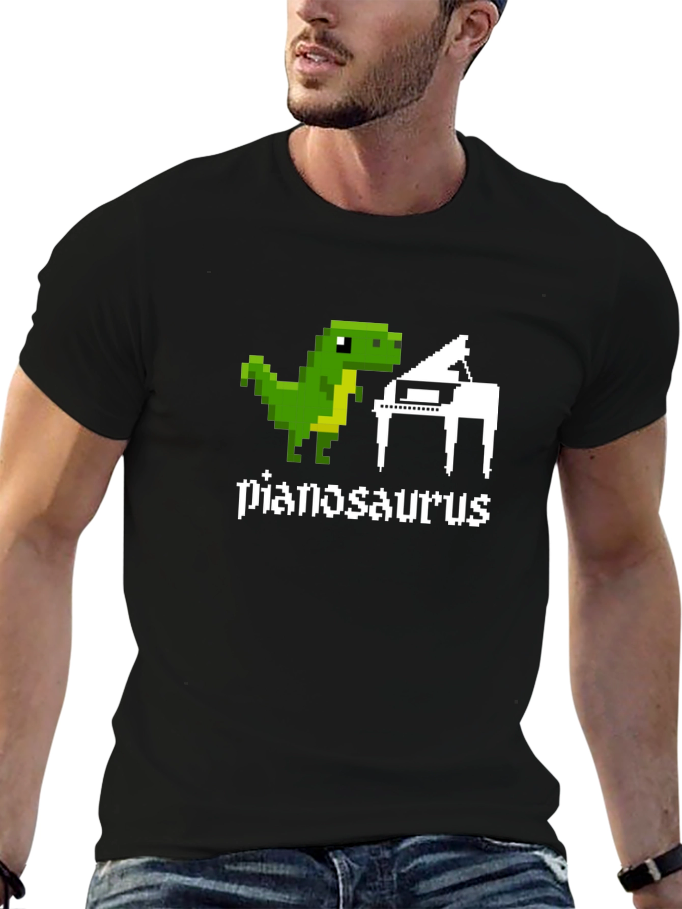 Pianosaurus Funny Dinosaur Pixel Art T-Shirt